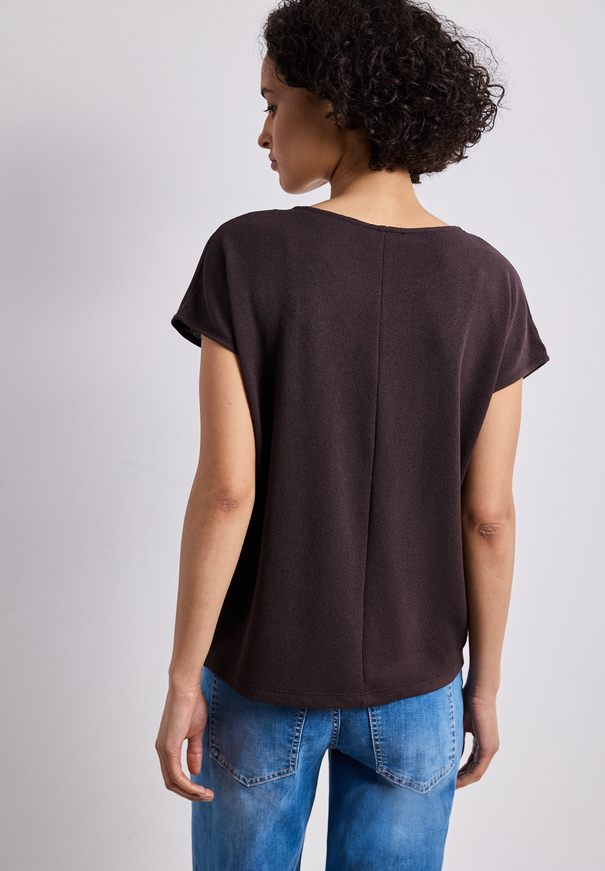 STREET ONE Shirttop unifarben, Sommershirt, in Strick-Optik