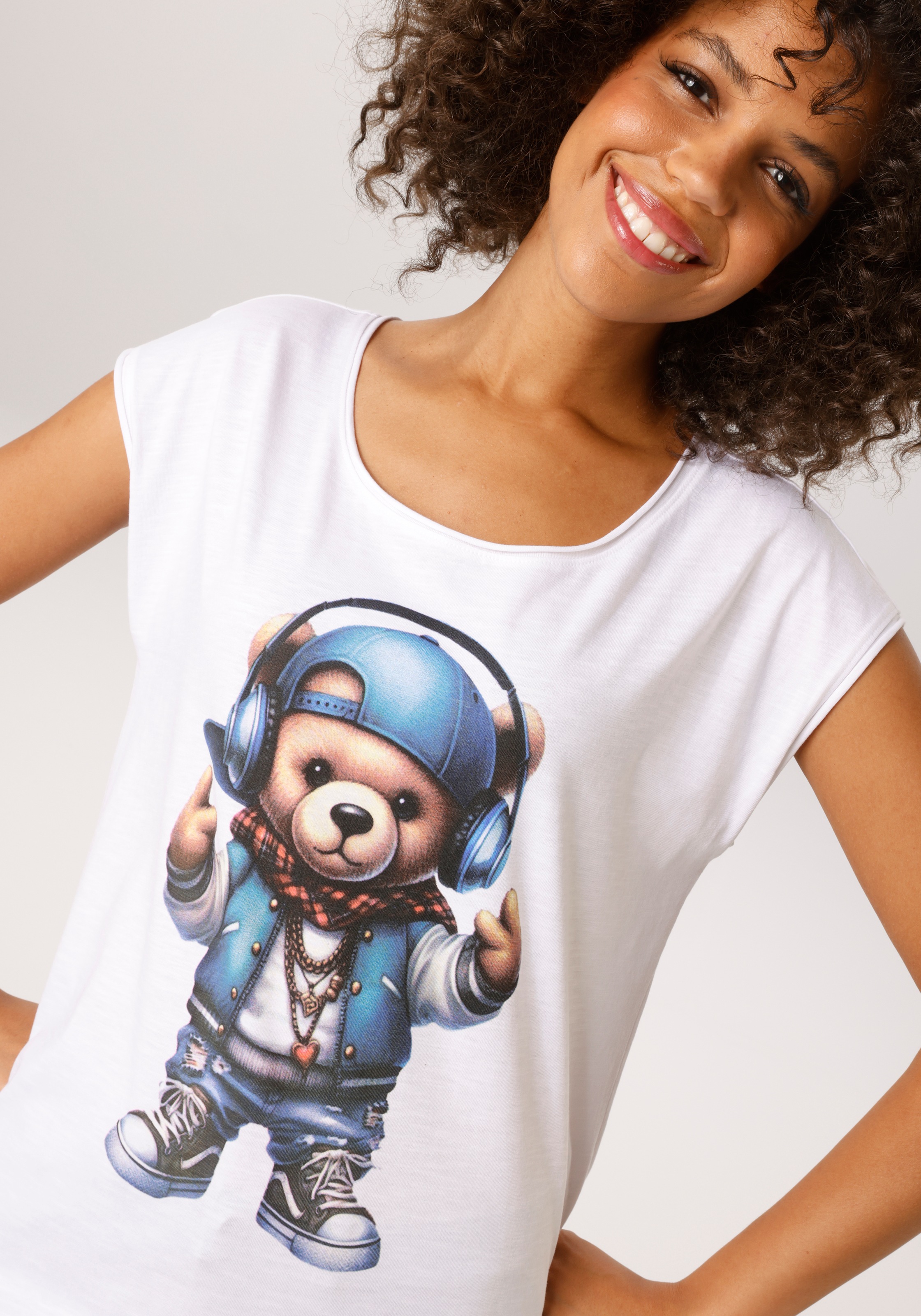 Thumbnail - Aniston CASUAL T-Shirt mit coolem Teddybär Frontdruck - NEUE KOLLEKTION