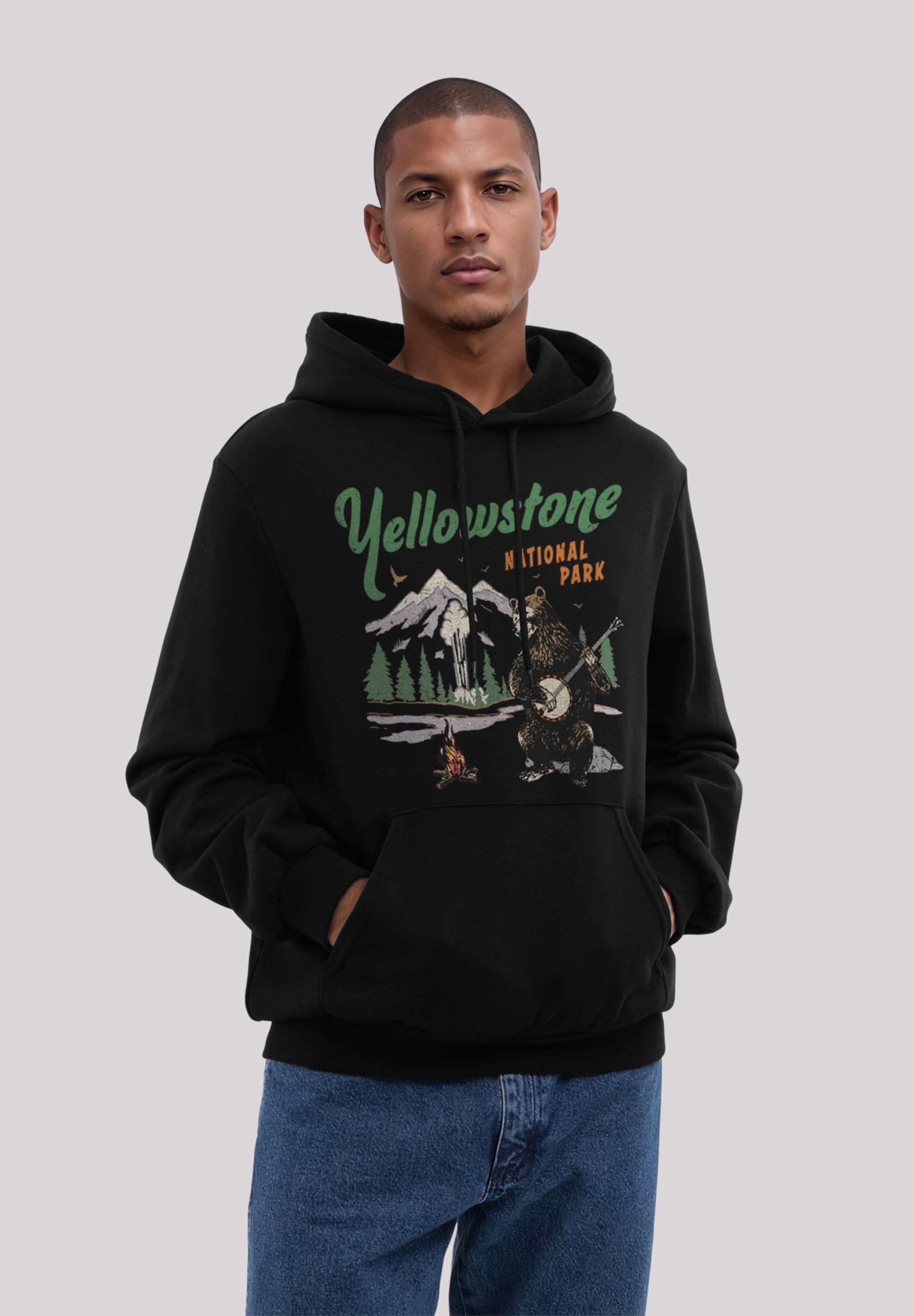 F4NT4STIC Kapuzenpullover "US National Parks Yellowstone Bear Playing Banjo günstig online kaufen