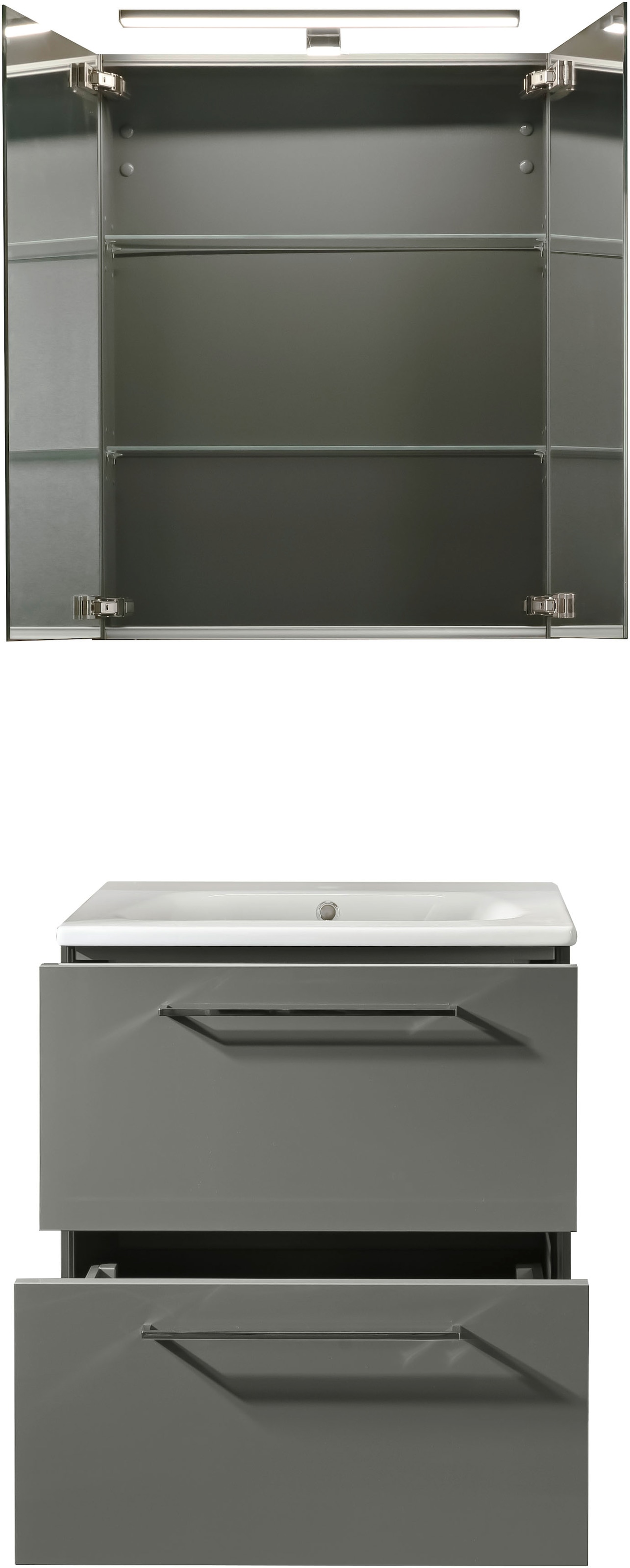 Nolte SPA Badmöbel-Set »Lux - Badmöbel-Set« Komplett-Set, Spiegelschrank, Keramikbecken, Waschtisch 2 Auszüge, LED, erw., li/re, 3 Stk. tlg.