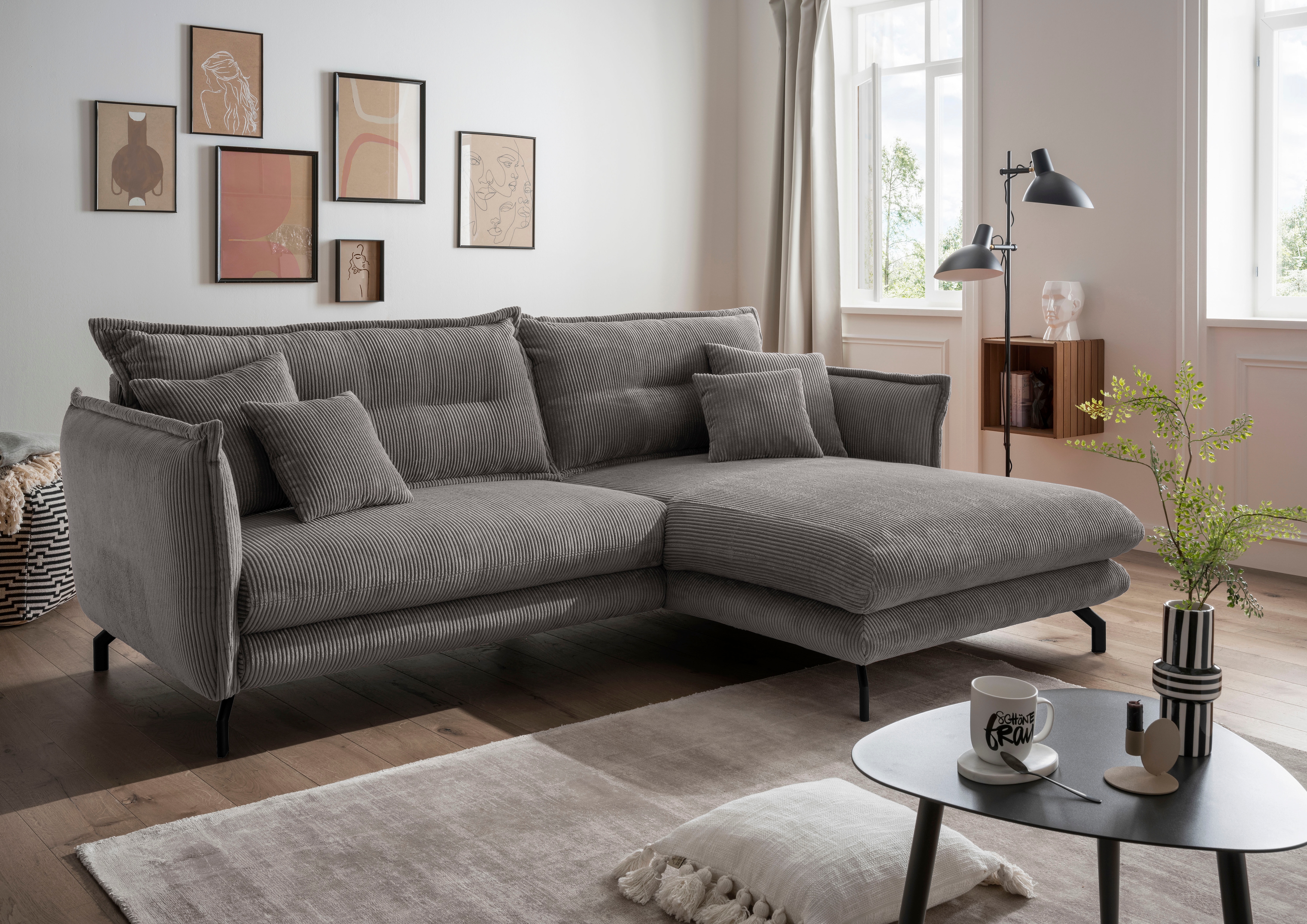 Home affaire Ecksofa "Lava modern & bequem, Breite 255cm, tolle Detailverarbeitung" zwei verschiedene Fußfarben wählbar