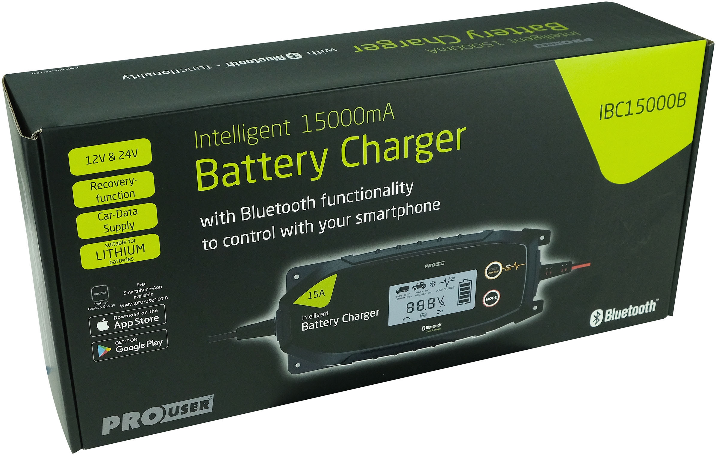PROUSER Autobatterie-Ladegerät »Mikroprozessor Ladegerät 15A IBC15000B«, 15000 mA