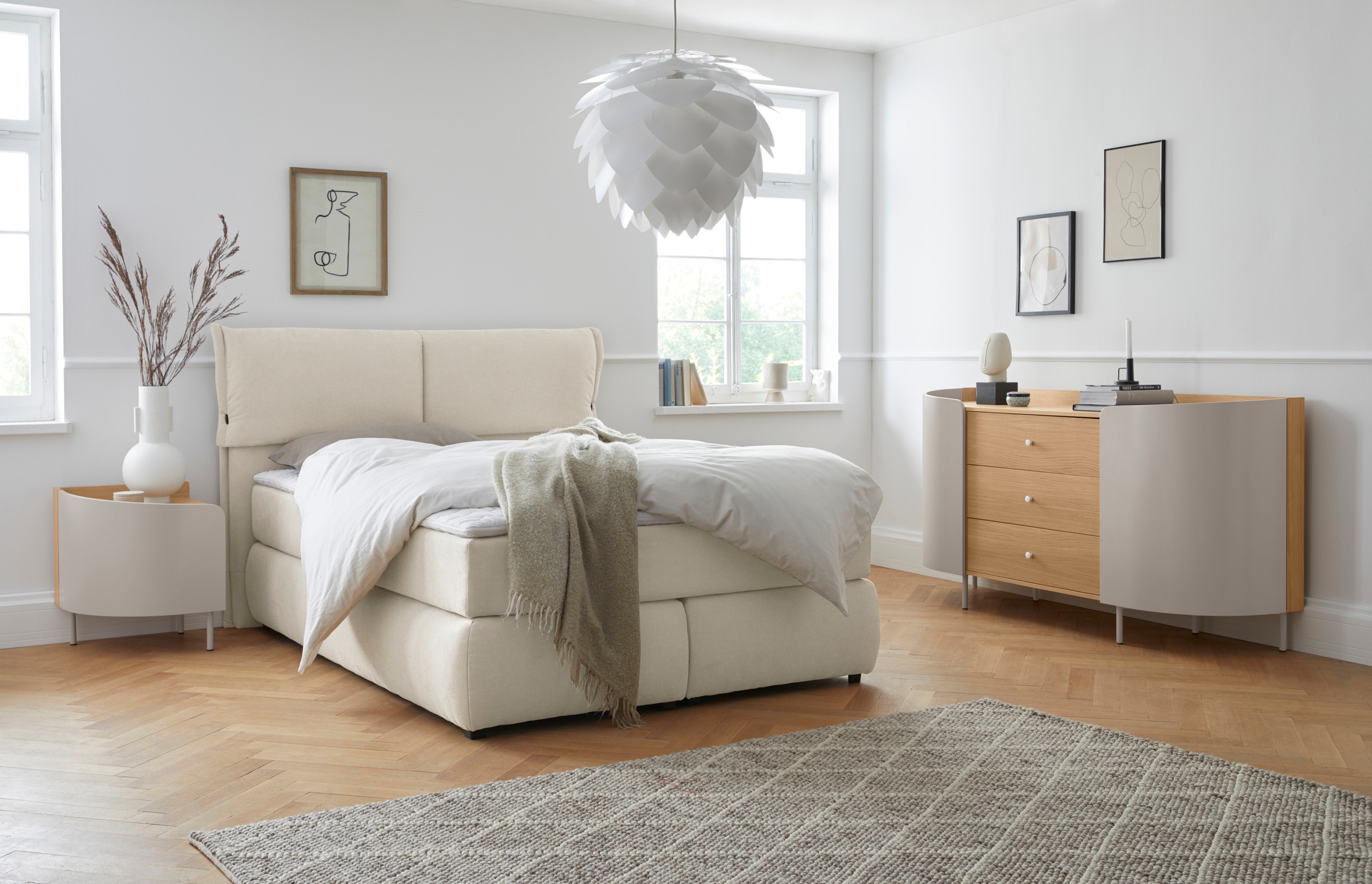 andas Boxspringbett »Jenson«, in 4 Farben, 4 Breiten, 3 Matratzenarten in 2 Härtegraden, Topper