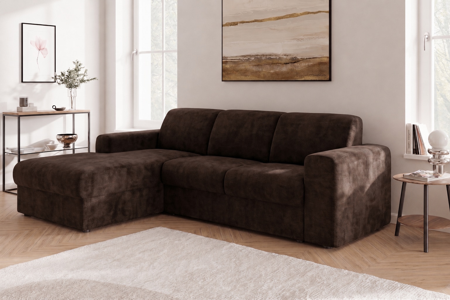 OTTO home Ecksofa "BORNHOLM 2.0 L-Form, Breite 220 cm, Verlässliche Qualität, Chenille" Recamiere links/rechts bestellbar, Bezug - Chenille oder Struktur