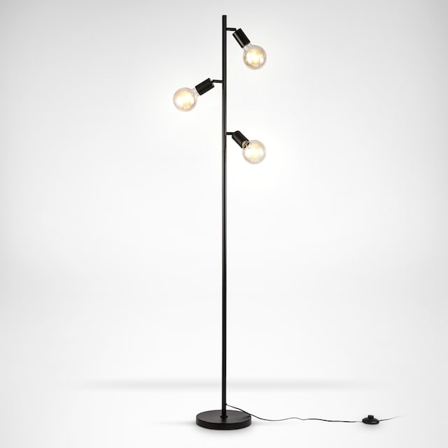 B.K.Licht Stehlampe, 3-flammig, Metall, Schwarz, für Leuchtmittel E27  Fassung, Ohne Leuchtmittel, Inkl. Kabelschalter | günstig kaufen