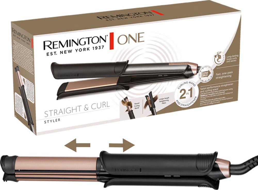 Remington Glätteisen »S6077 ONE Straight & Curl Styler«, 2in1 Styler,Glätt-/Lockenmodus mit zuschaltbarer beheizter Außenfläche
