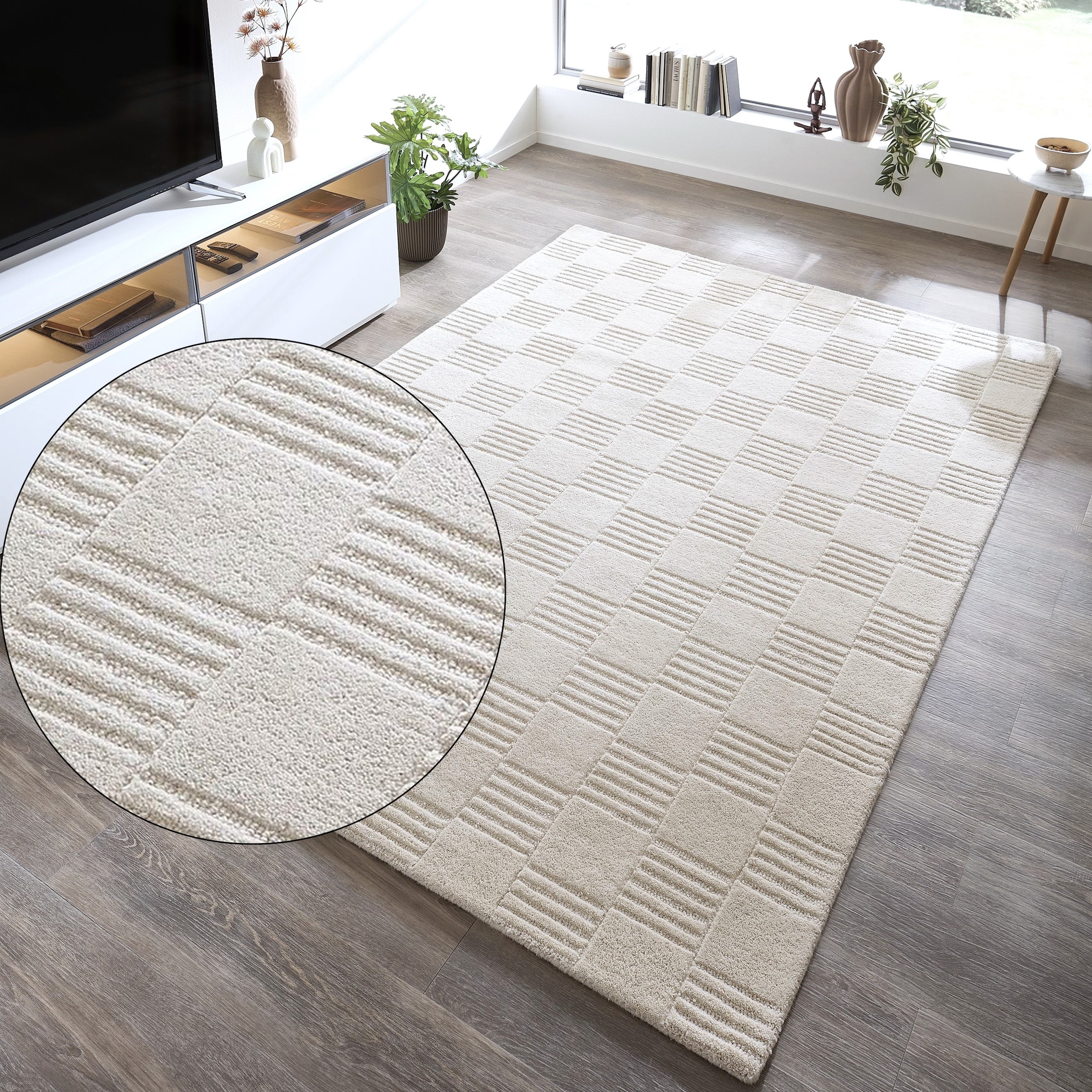 my home Wollteppich "Motala, Handgefertigt, Wolle, Hoch-Tief-Effekt," recht günstig online kaufen