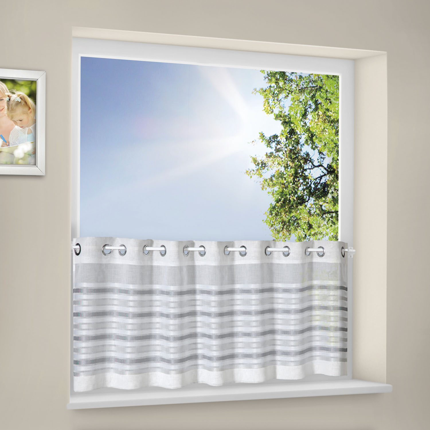 Thumbnail - Gerster Scheibengardine "Heiko" Ösen 1 Stk. tlg. HxB: 50x150, mit modernem Streifen Design