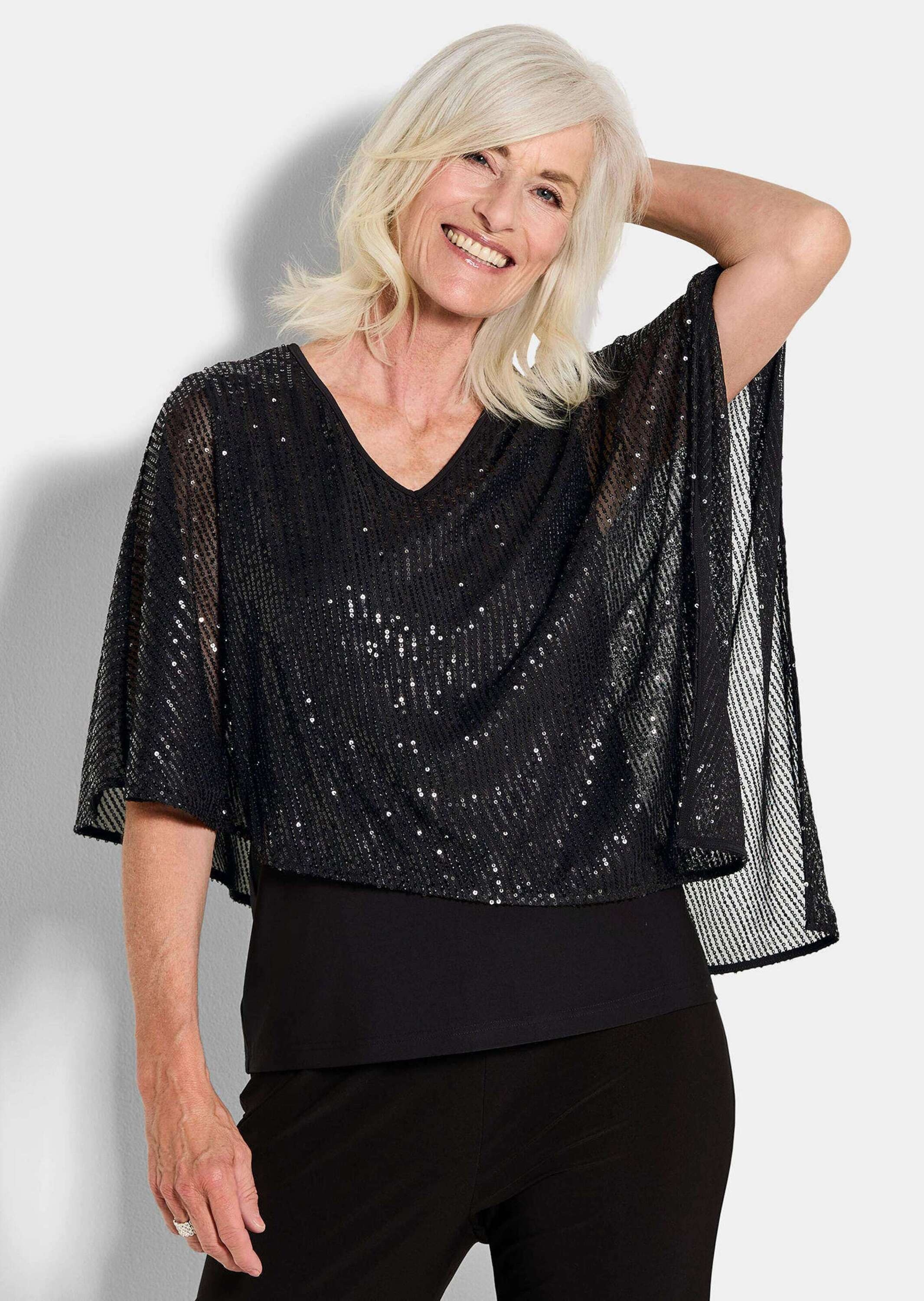 GOLDNER Kurzarmshirt »Kurzgröße Shirt mit Pailletten«