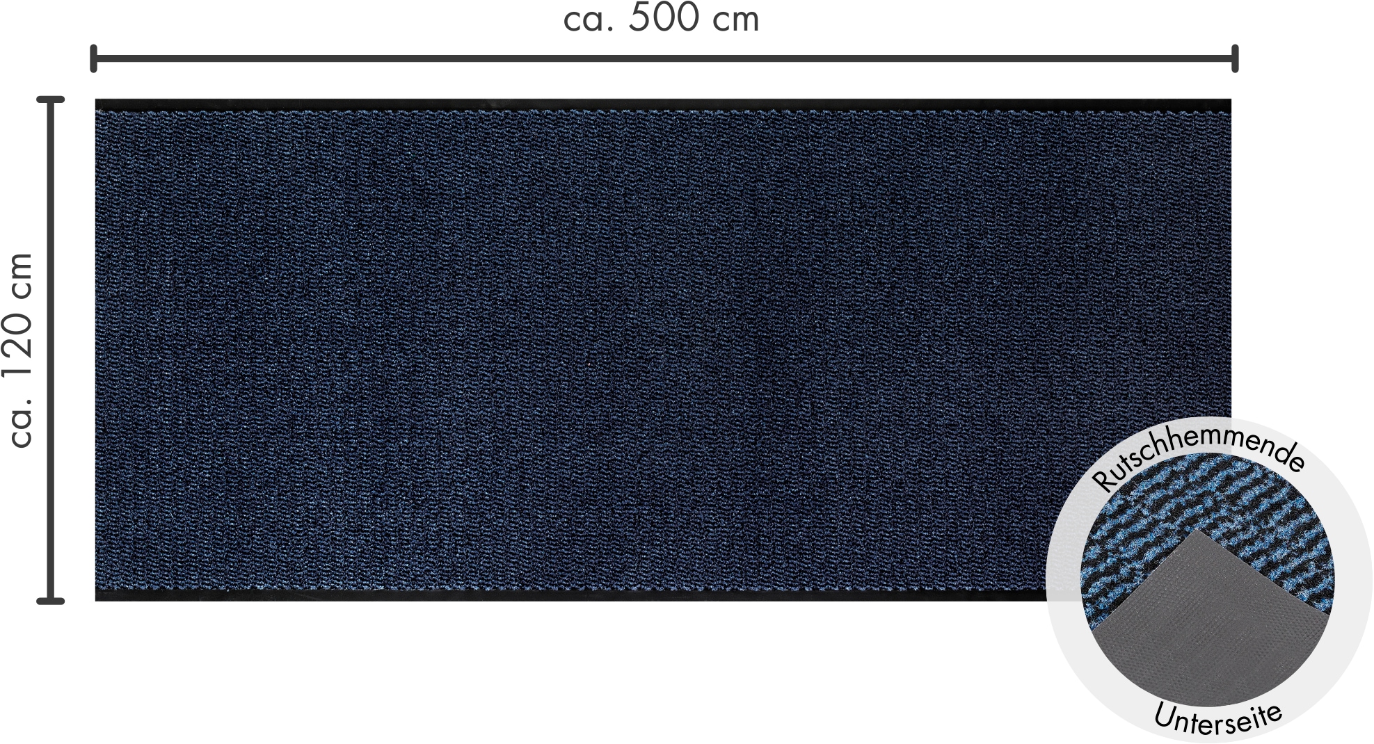 Fußmatte ANDIAMO "Easy, Made in Netherlands", blau (dunkelblau), B:120cm H:5mm L:500cm, Kunstfaser, Teppiche, Schmutzfangläufer, Schmutzfangmatte, rutschhemmend, Innen- und überdachten Außenbereich