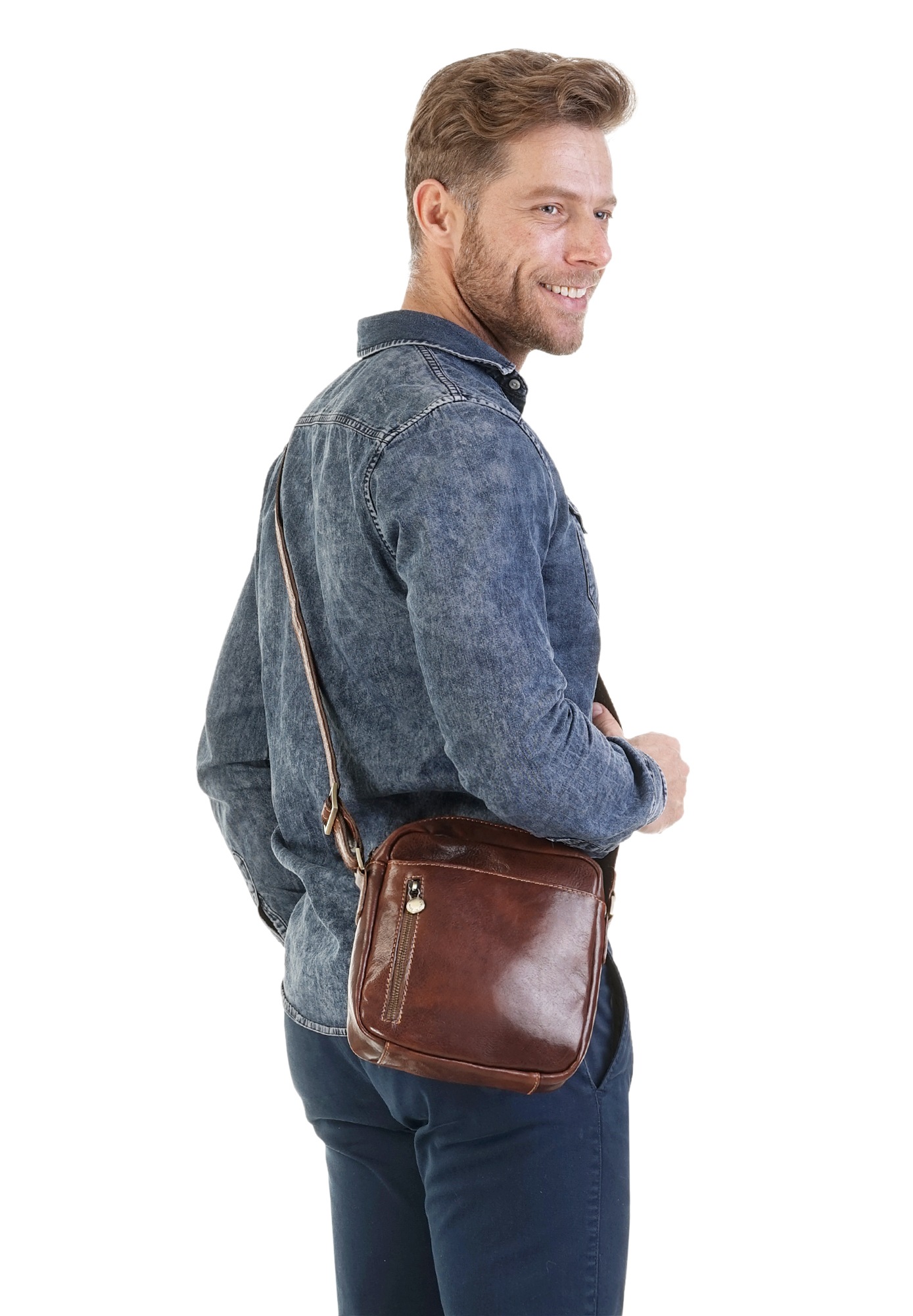 Thumbnail - Piké Umhängetasche echt Leder, Made in Italy