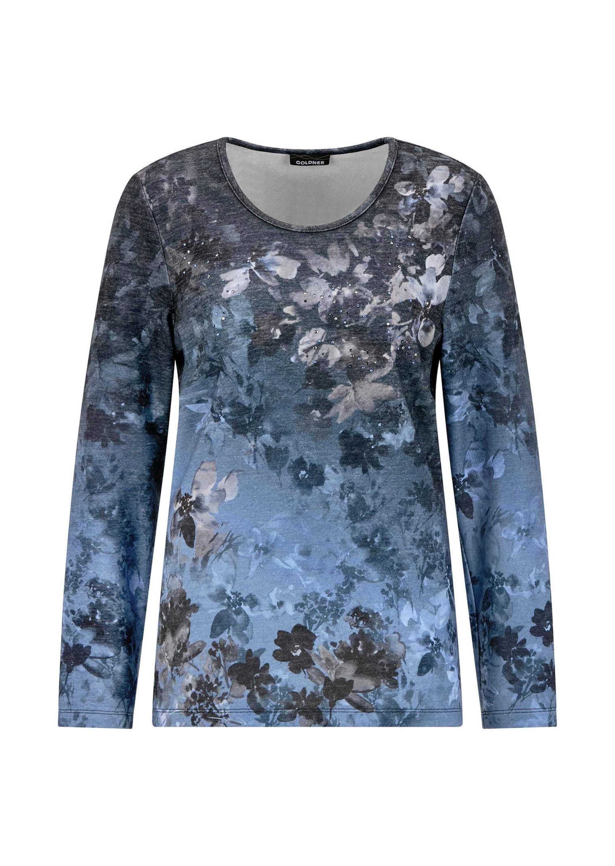 GOLDNER Langarmshirt "Jerseyshirt mit Blütenranken" Ziersteine auf Print