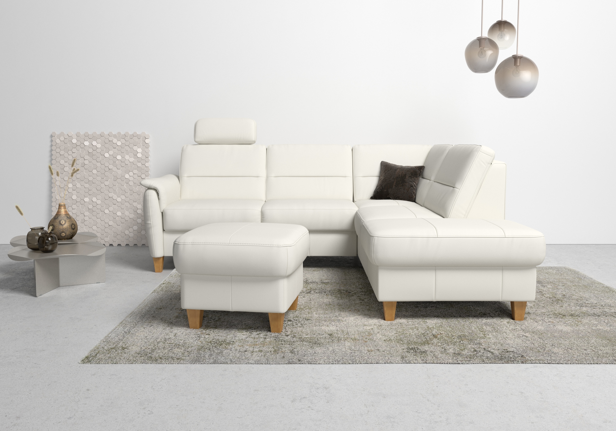 Home affaire Ecksofa "Palmera, L-Form, B: 236 cm, Bettfunktion & Bettkasten wählbar" Federkern-Polsterung, Sitzhöhe 48 cm, handgefertigt, stilvolles Design