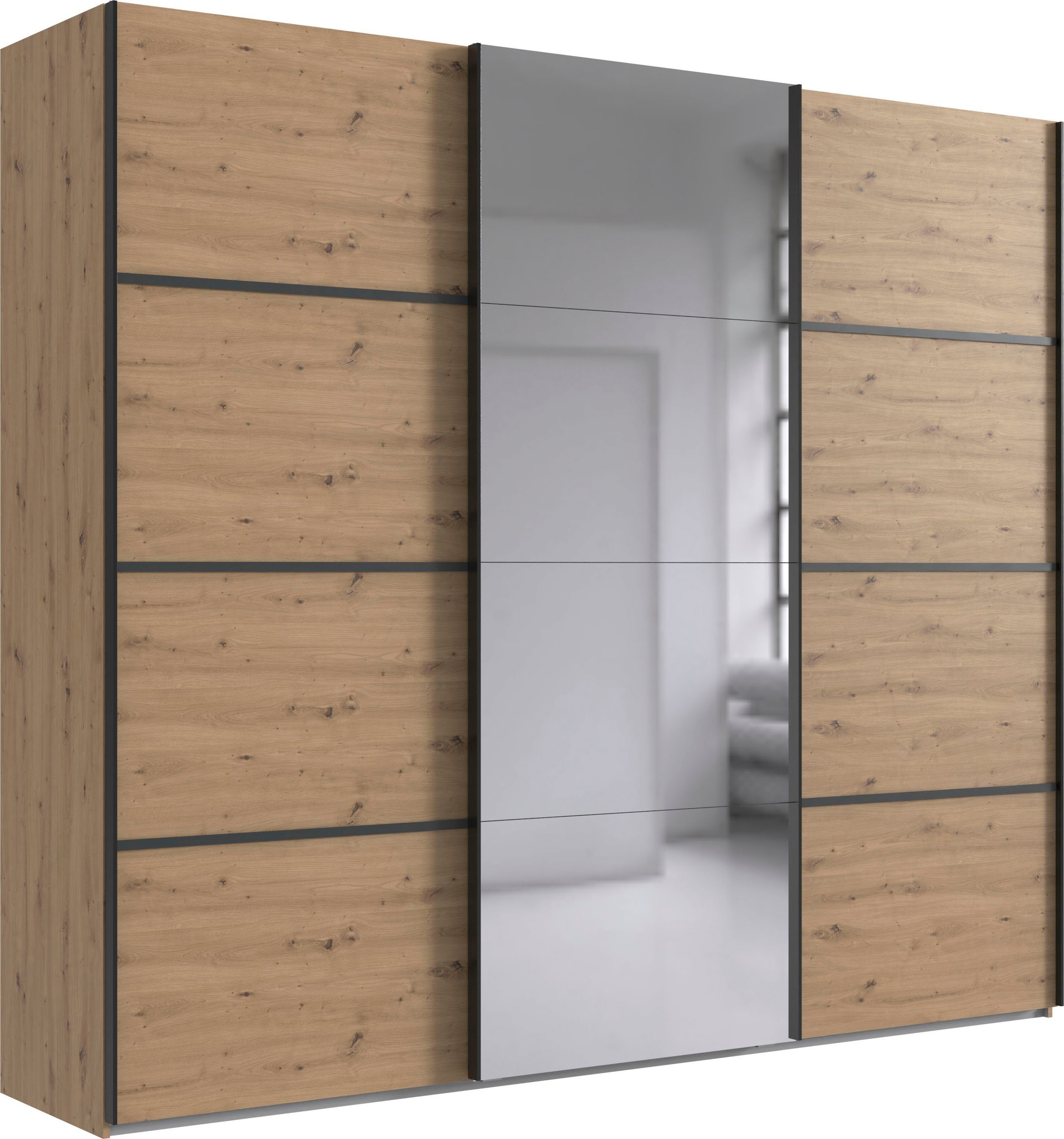 Wimex "Jork Kleiderschrank mit Spiegel, schwarze Metallgriffe" Schrank in verschiedenen Größen und Innenausstattungsvarianten