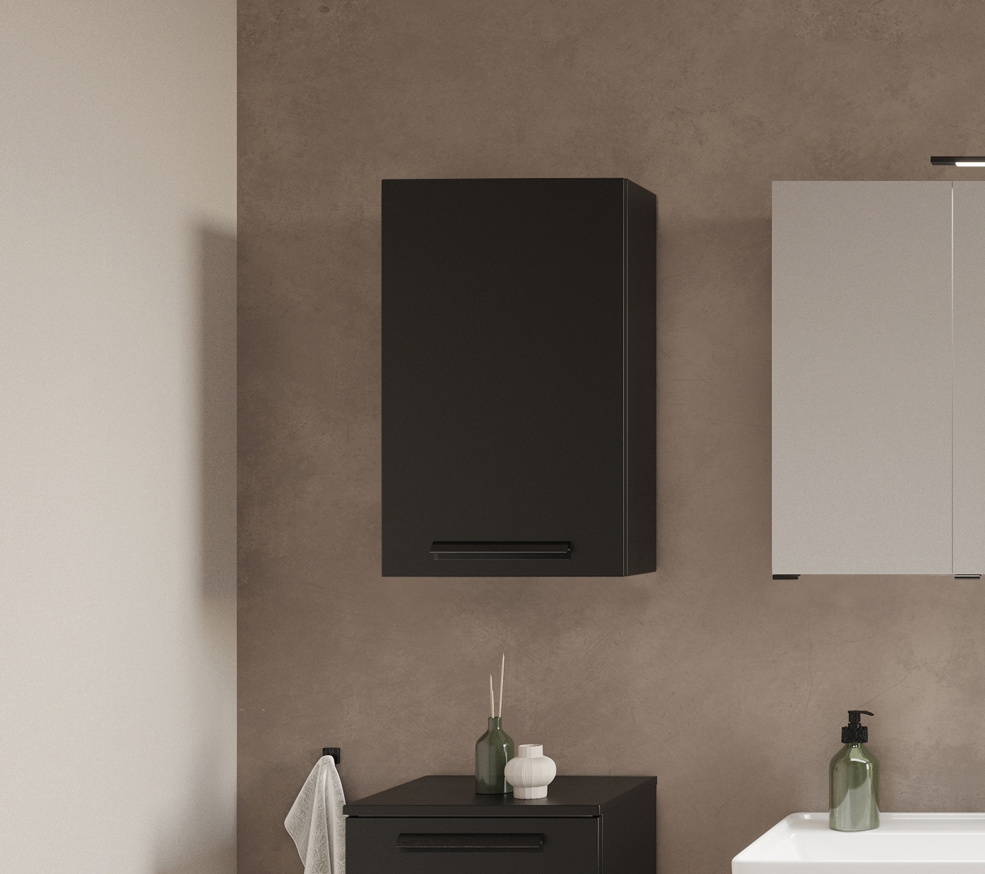 welltime Hängeschrank »SALVADA, Hängeschrank 40 cm, gedämpfte Scharniere«, Schwarz, Front und Korpus aus hochwertigen MDF, Anti-Finger-Print