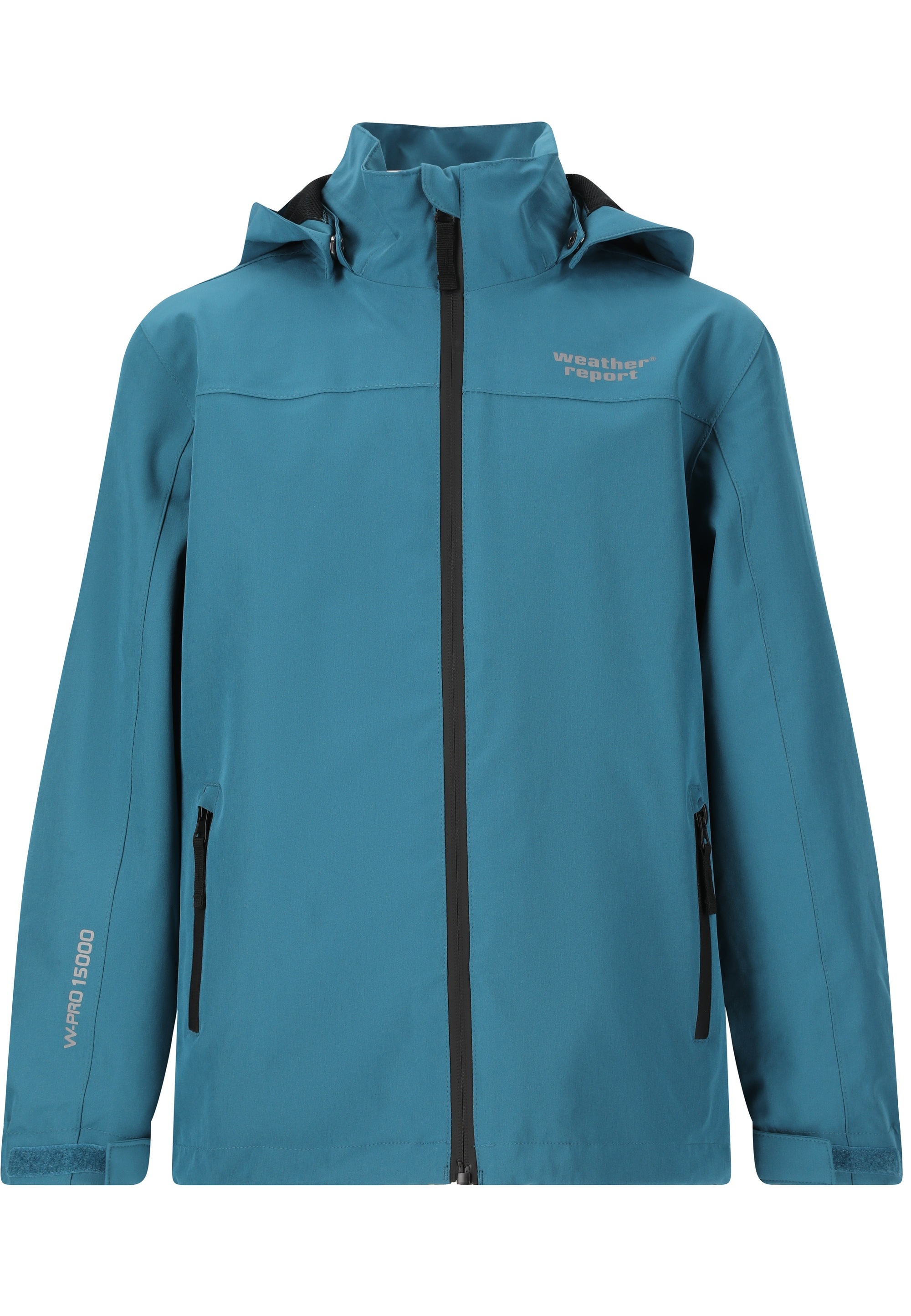Outdoorjacke WEATHER REPORT "Borise Jr.", Kinder, Gr. 104, blau, grau, 90% Polyester, 10% Elasthan, mehrfarbig, normal, hoch geschlossener Ausschnitt, Jacken Outdoorjacke, mit wasserdichter Ausstattung