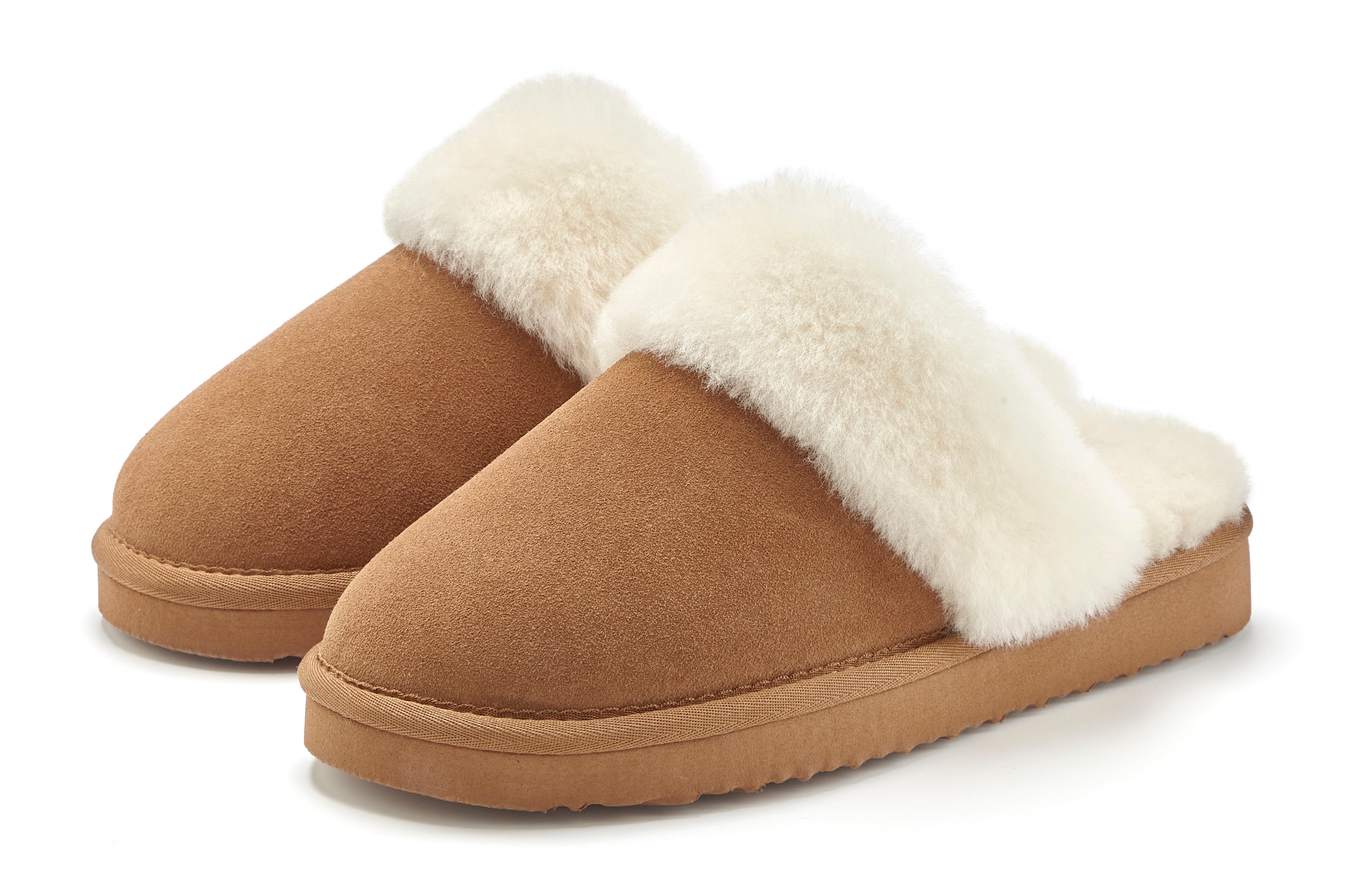 Vivance Dreams by Lascana Pantolette "Pantoffeln, Clogs, Schlappen, Hausschuh," mit kuscheligem Lammfell aus Leder