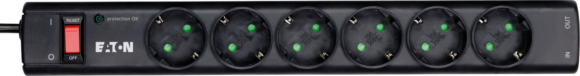 EATON Mehrfachsteckdose "Protection Strip 6 Tel DIN", 1m, schwarz, Steckdosenleisten