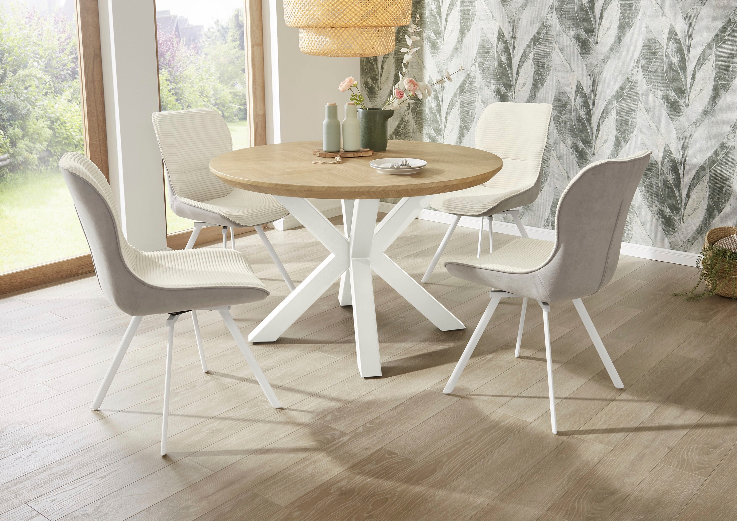 Jockenhöfer Gruppe Esstisch "Oakland", rund, 120cm ø, Parkettoptik., Metall günstig online kaufen