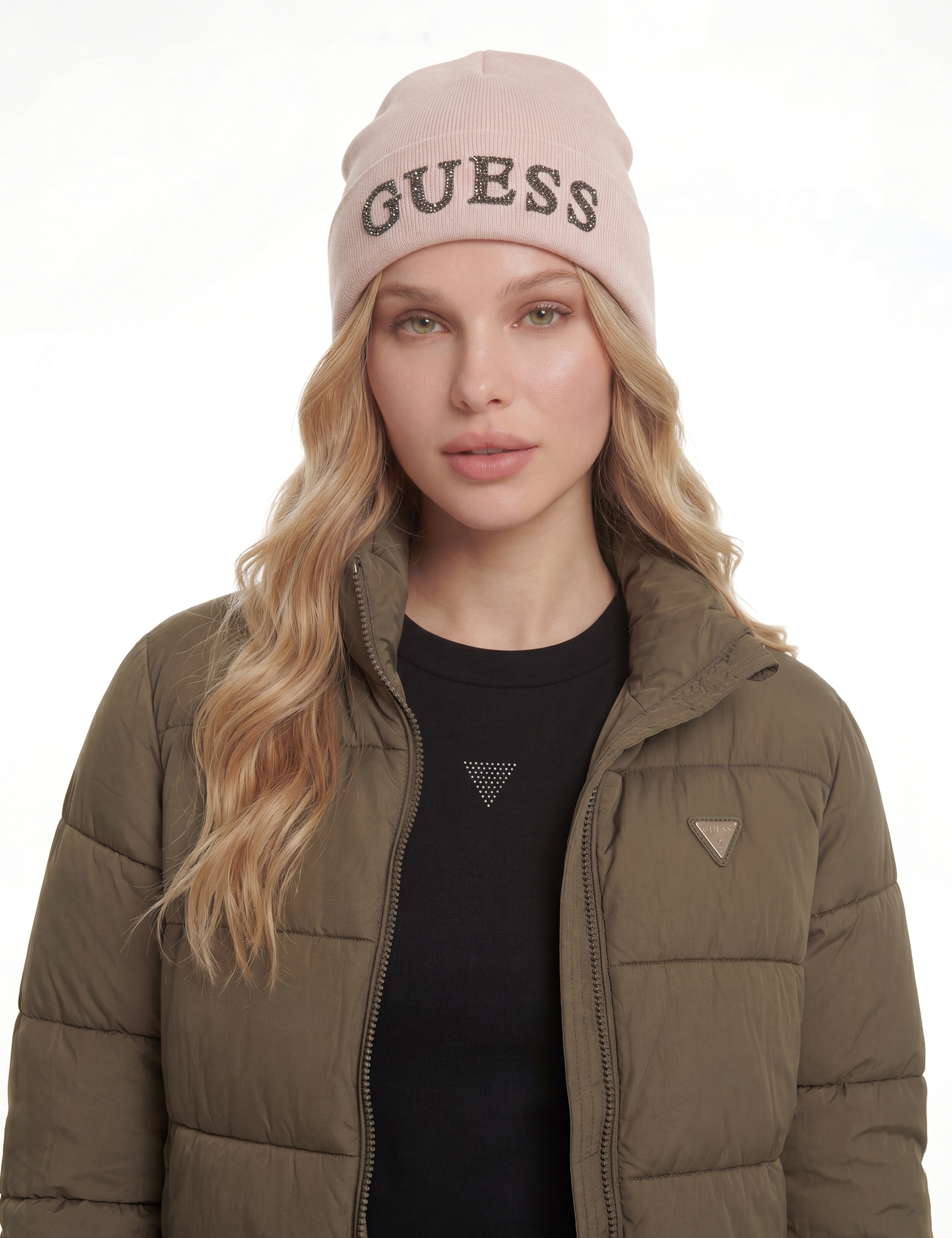 Guess Strickmütze »BEANIE« mit verziertem Logoschriftzug