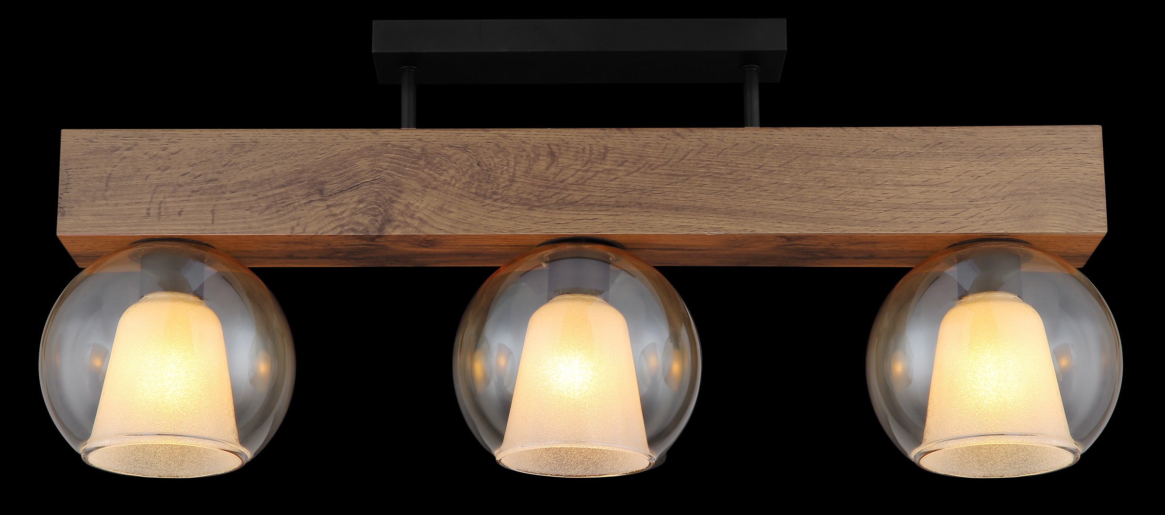 GLOBO LIGHTING Deckenleuchte »BARRY I«, Leuchtmittel E27 | ohne Leuchtmittel, Deckenlampe/holzoptik/Glas amber/Glaskristalle/Innenglas
