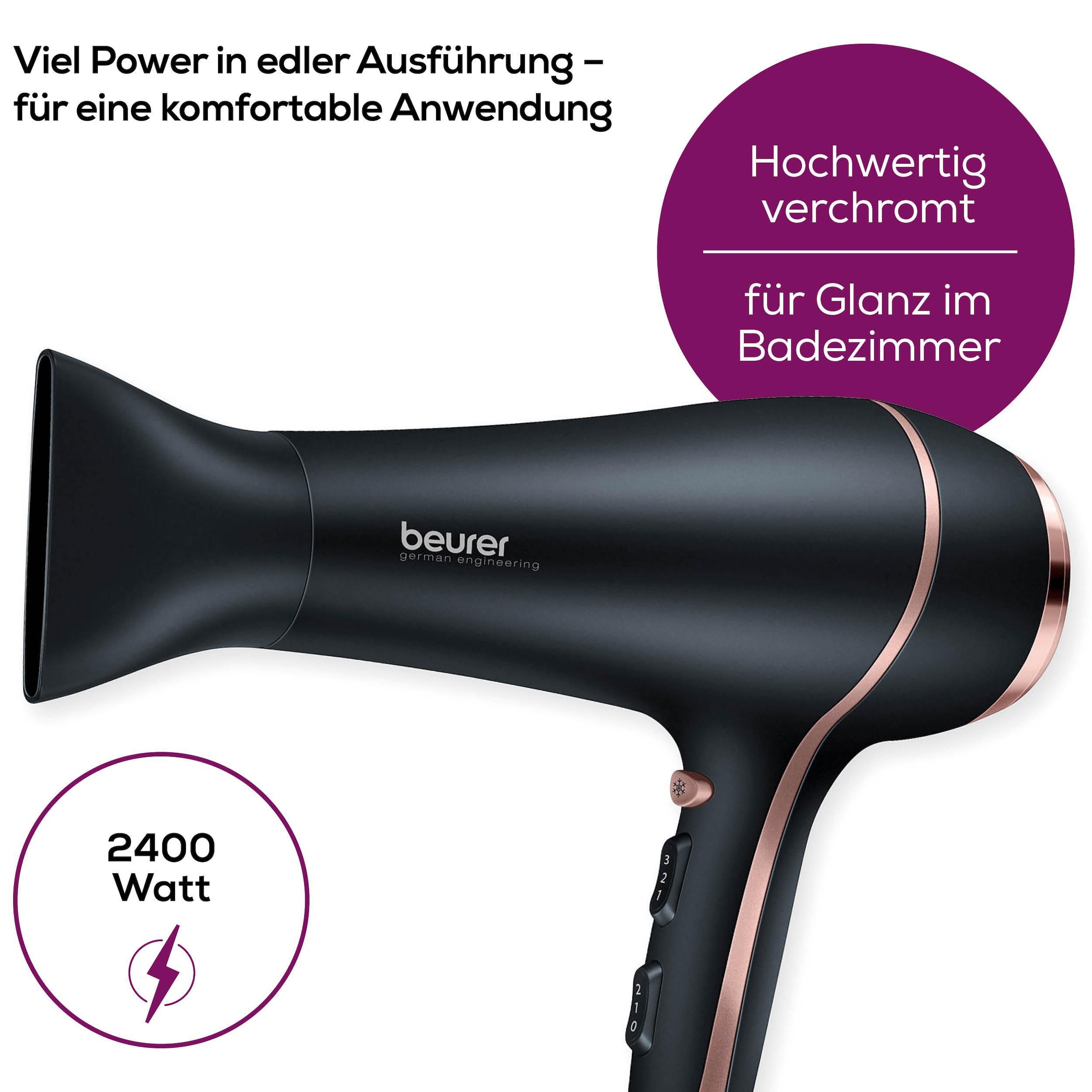 BEURER Haartrockner »HC 30 hochwertig verchromter Föhn mit extra starker Leistung«, 2200 W, 1 Aufsätze, Fixierung des Stylings dank Kaltluftstufe