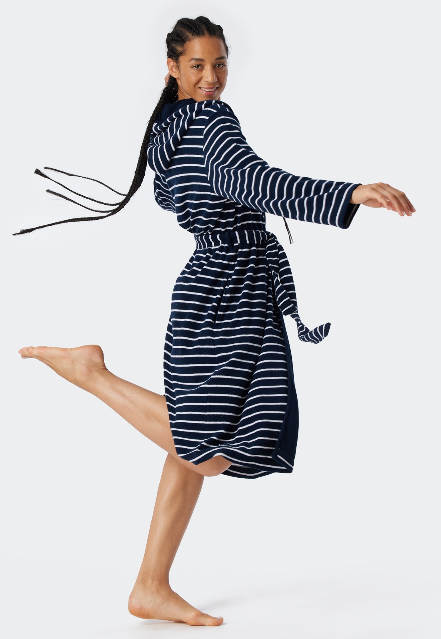 Thumbnail - Schiesser Bademantel "Feather Terry" Bindegürtel, Kapuze, Seitentaschen, Regular Fit, Frottee, weich