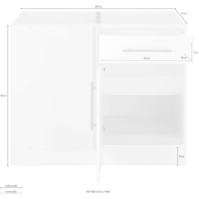 wiho Küchen Eckunterschrank »Cali«, 100 cm breit, Planungsmaß 110 cm, ohne  Arbeitsplatte | BAUR