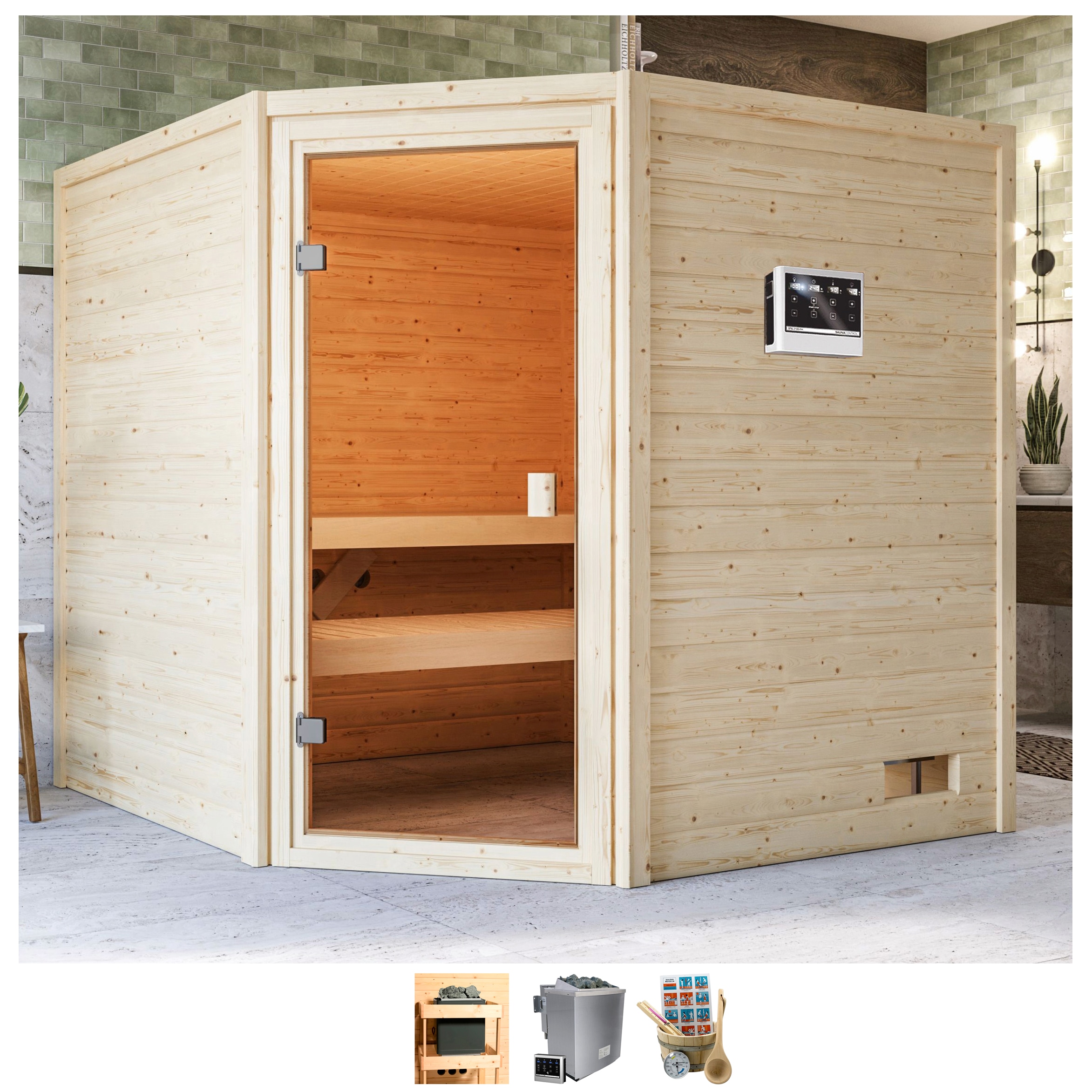 welltime Sauna "Tami", 4,5-kW-Bio-Ofen mit ext. Steuerung