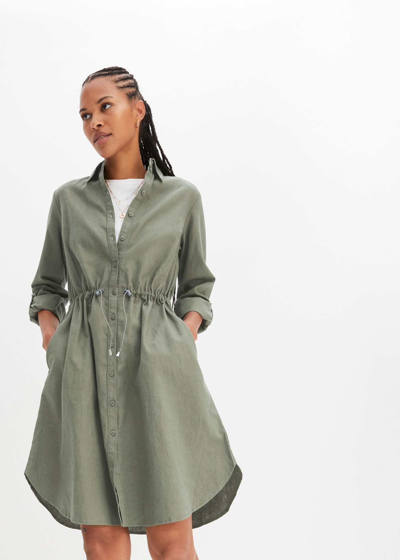 bonprix "Hemdblusenkleid aus Leinen-Baumwoll-Mix" 1 tlg. für lässigen Look, aus Leinen-Baumwoll-Mix, in A-Linie, mit Taschen