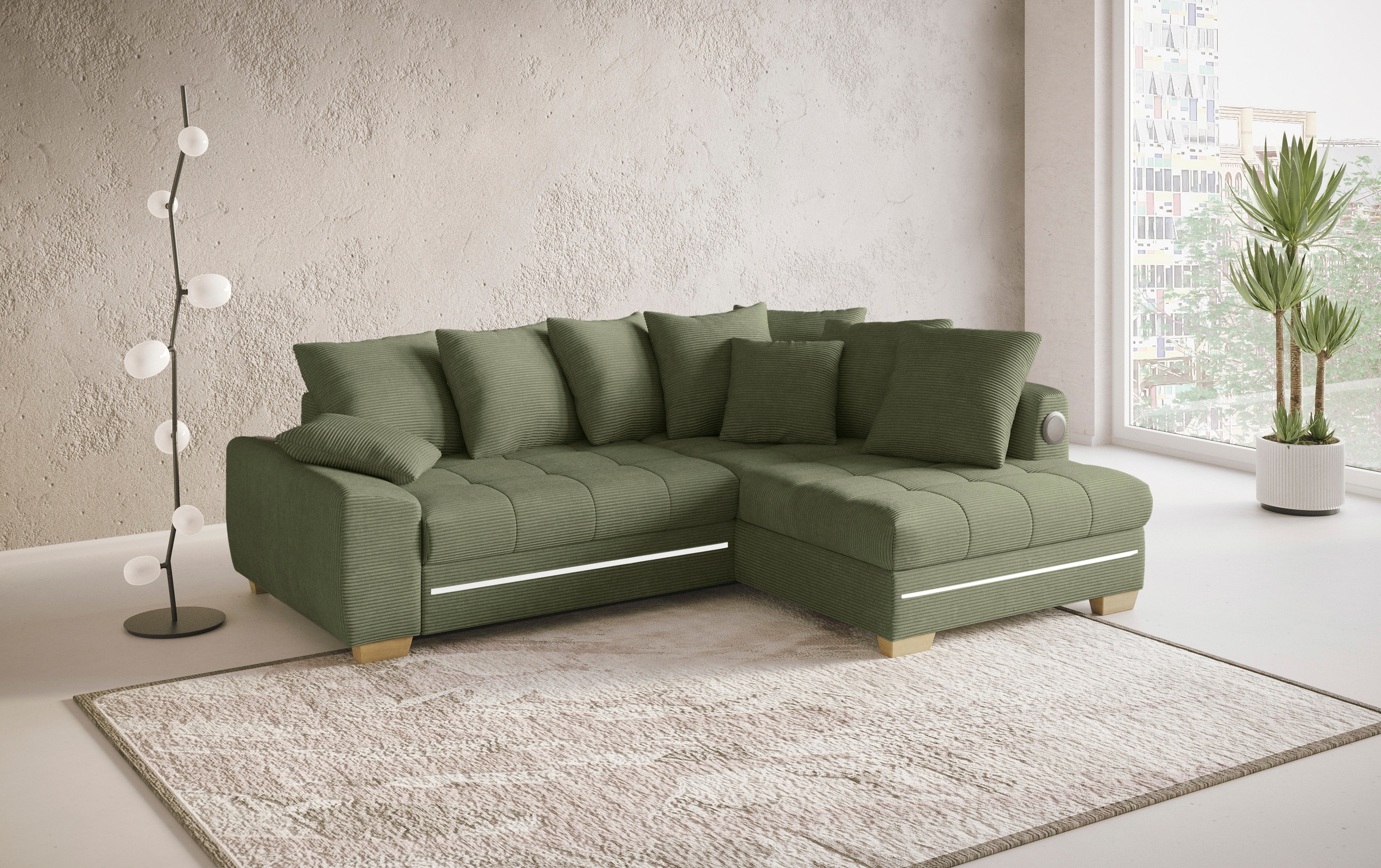 Mr. Couch Ecksofa »Nikita II, L-Form«, RGB-LED, Bluetooth-Soundsystem, wahlweise mit Bett, Bettkasten