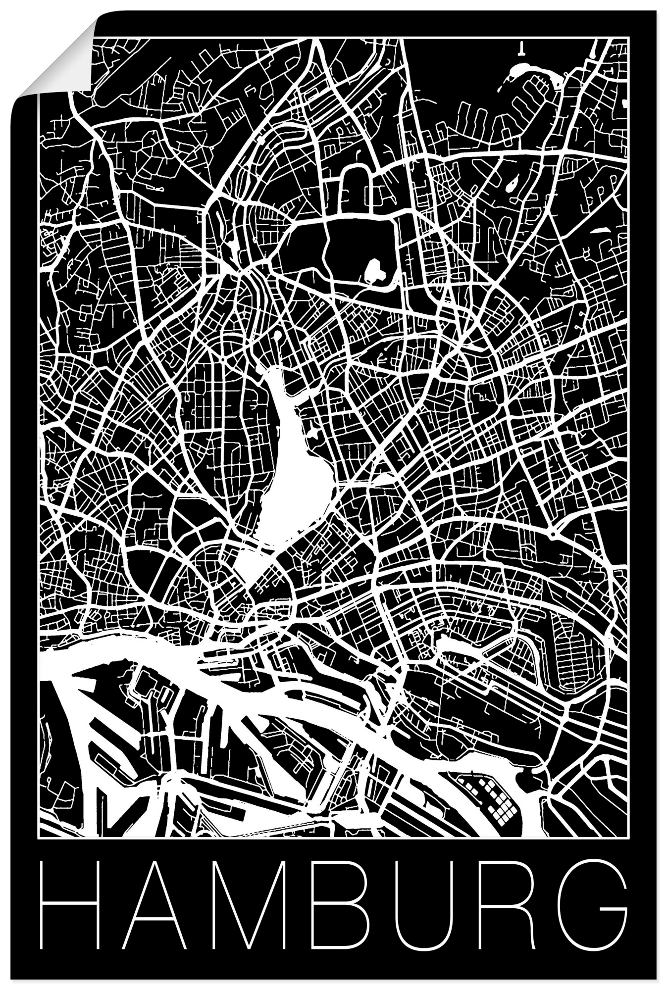 Artland Wandbild "Retro Karte Hamburg Deutschland Schwarz" Deutschland 1 St günstig online kaufen