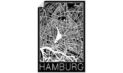 Wandbild »Retro Karte Hamburg Deutschland Schwarz«, Deutschland, (1 St.)