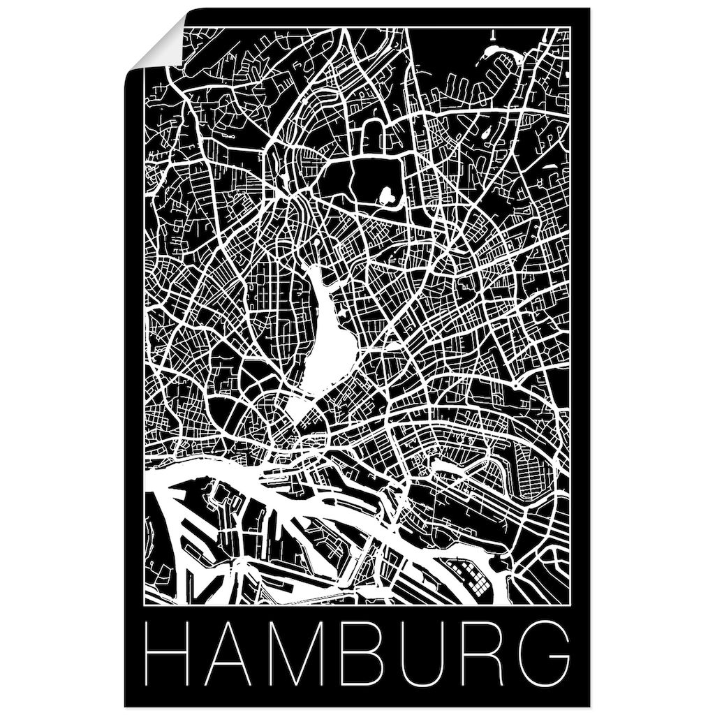 Artland Wandbild »Retro Karte Hamburg Deutschland Schwarz«, Deutschland, (1 St.)
