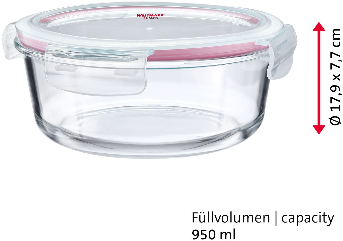 WESTMARK Frischhaltedose »Glas-Frischhaltedose, 950 ml, rund«, (1 tlg.), mikrowellen- und ofenfest