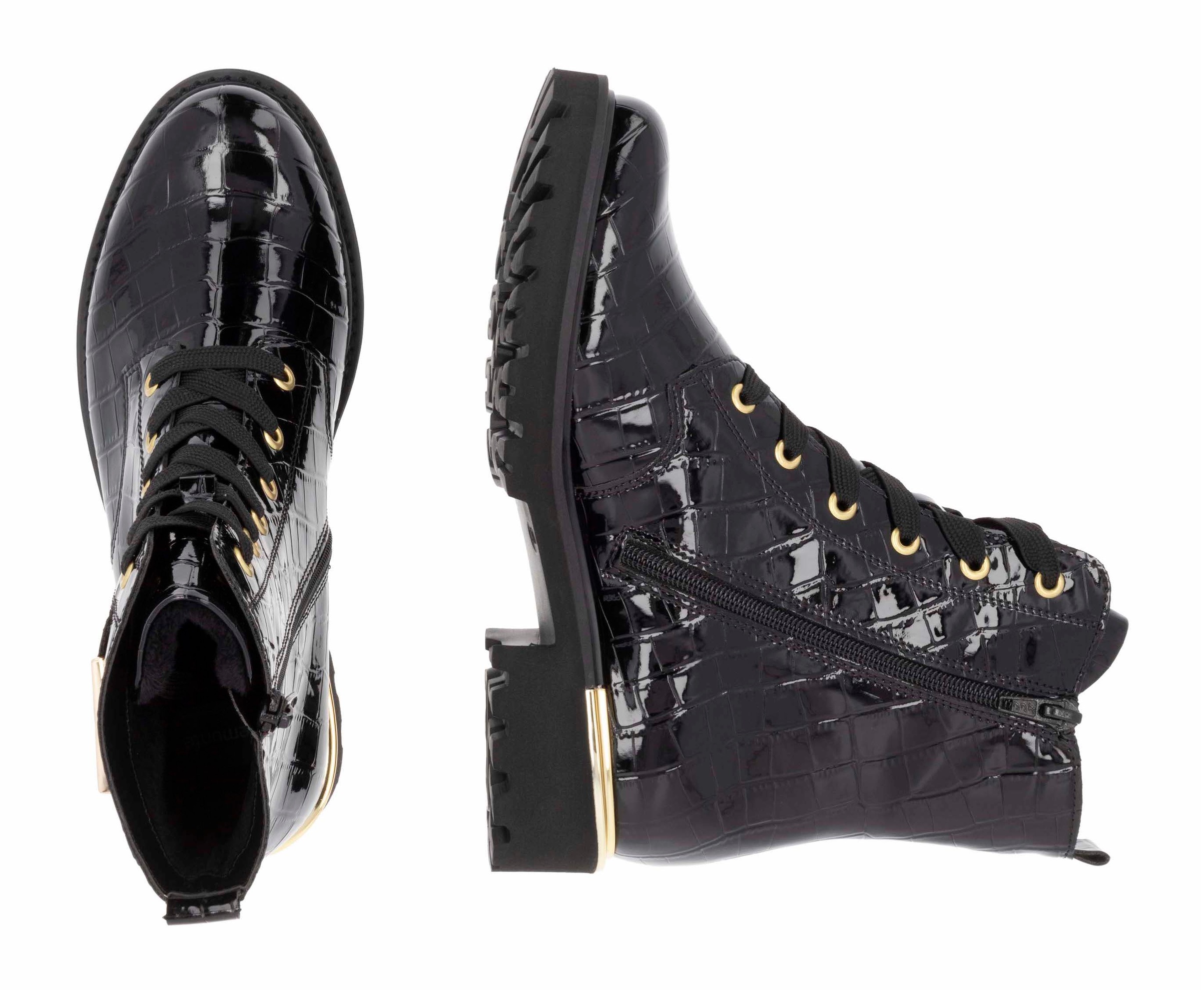 Remonte Schnürstiefelette, Blockabsatz, Schnürboots im Kroko-Look, Innenreißverschluss