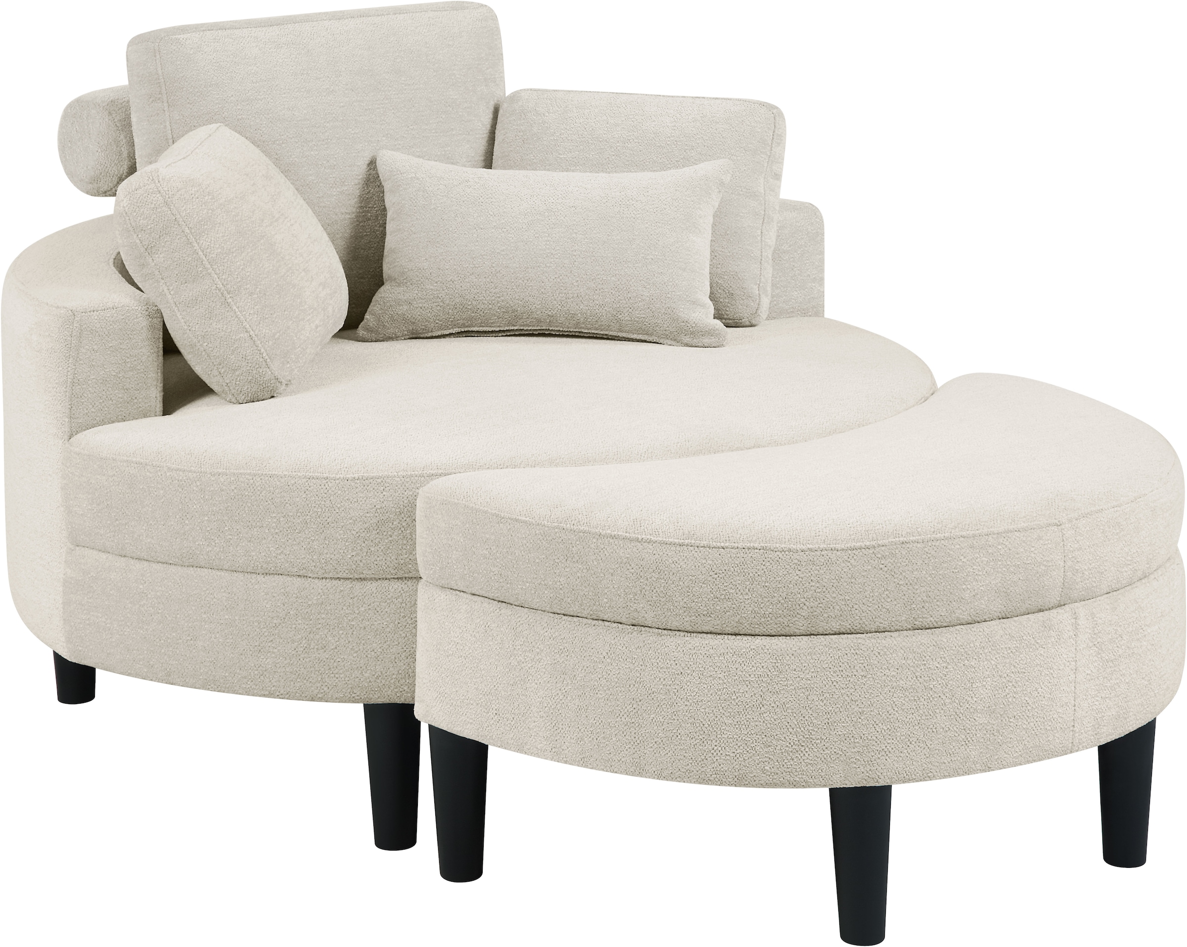 ATLANTIC home collection Loveseat »Ravi«, XXL- Sessel, inklusive Stauraumhocker, Rückenkissen & drei Zierkissen
