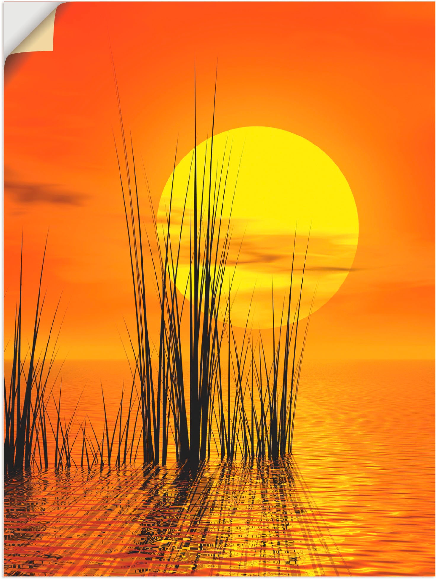Artland Wandbild "Sonnenuntergang mit Schilf", Sonnenaufgang & -untergang, (1 St.), als Leinwandbild, Poster, Wandaufkle