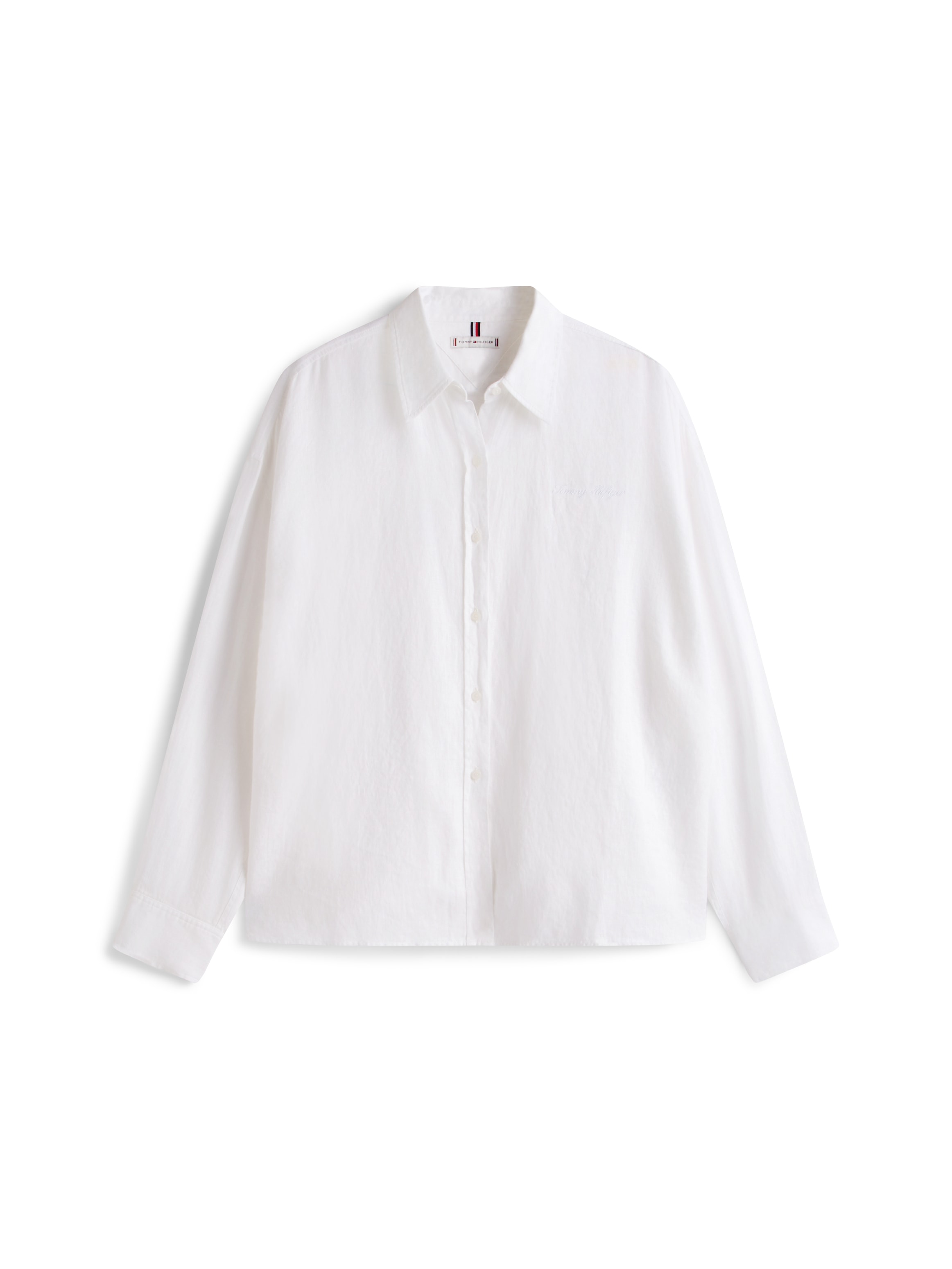 Tommy Hilfiger Curve Langarmbluse »CRV ESS LINEN ROUND HEM SHIRT« in großen Größen, oversize
