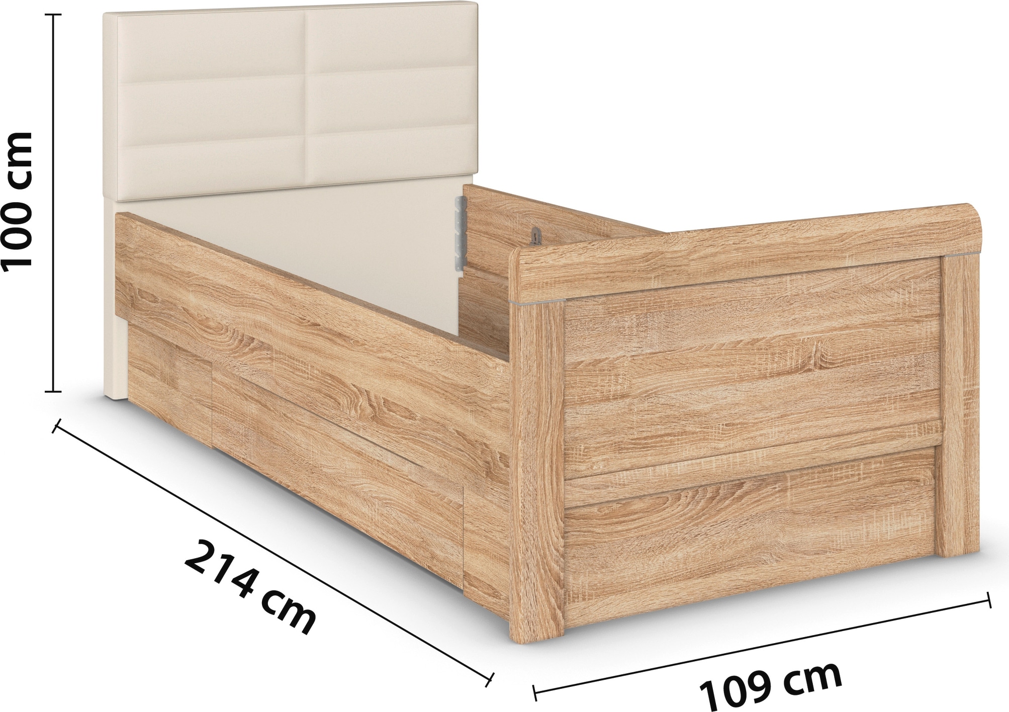 rauch Stauraumbett »Bett Einzelbett Stollenbett Bettkästen EVELYN«, in Komforthöhe mit Polsterkopfteil sowie Schubladen MADE IN GERMANY