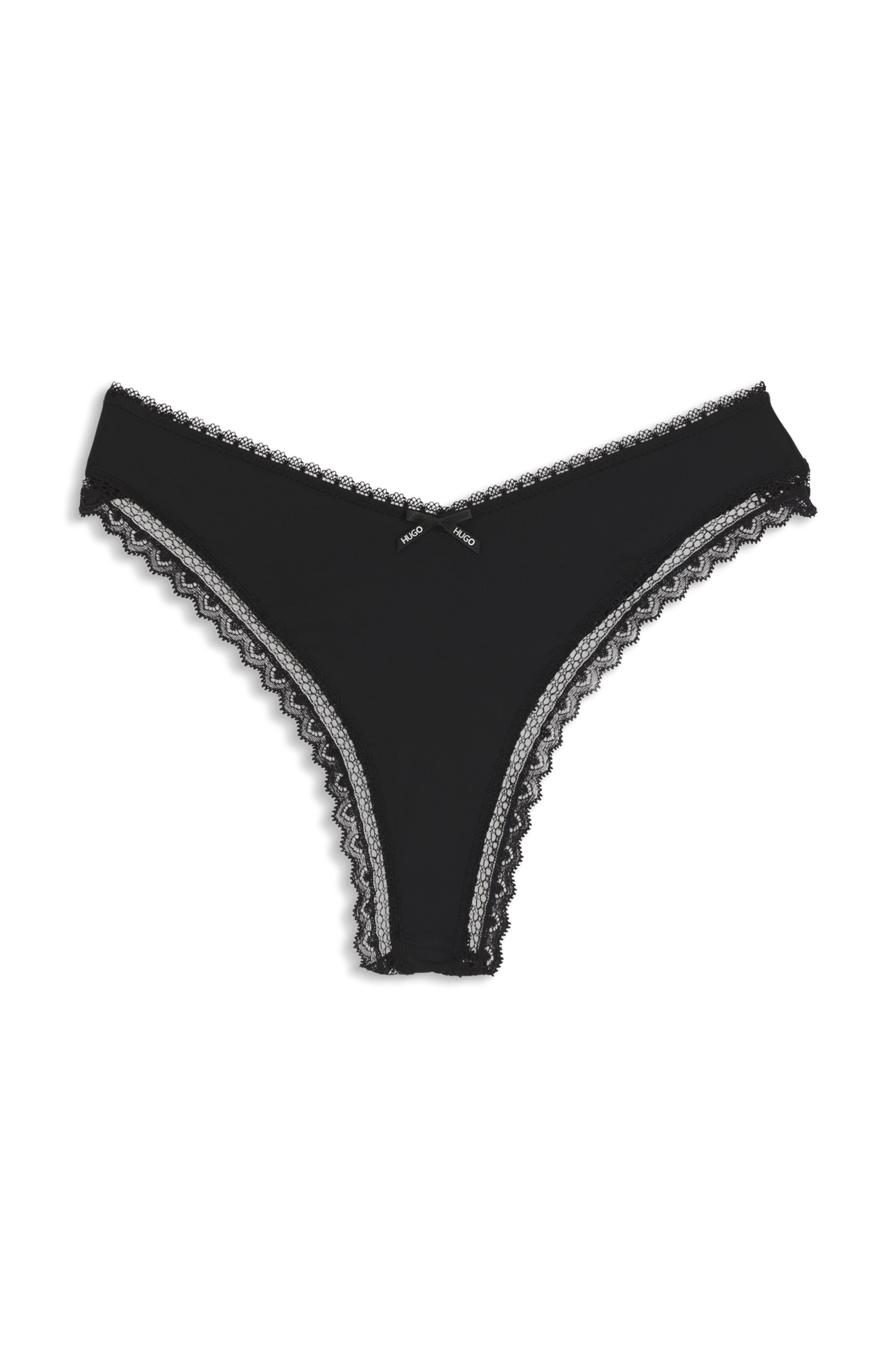 HUGO Underwear String, elegante Spitzenbesätze, Logo-Schleife, mittlere Bundhöhe