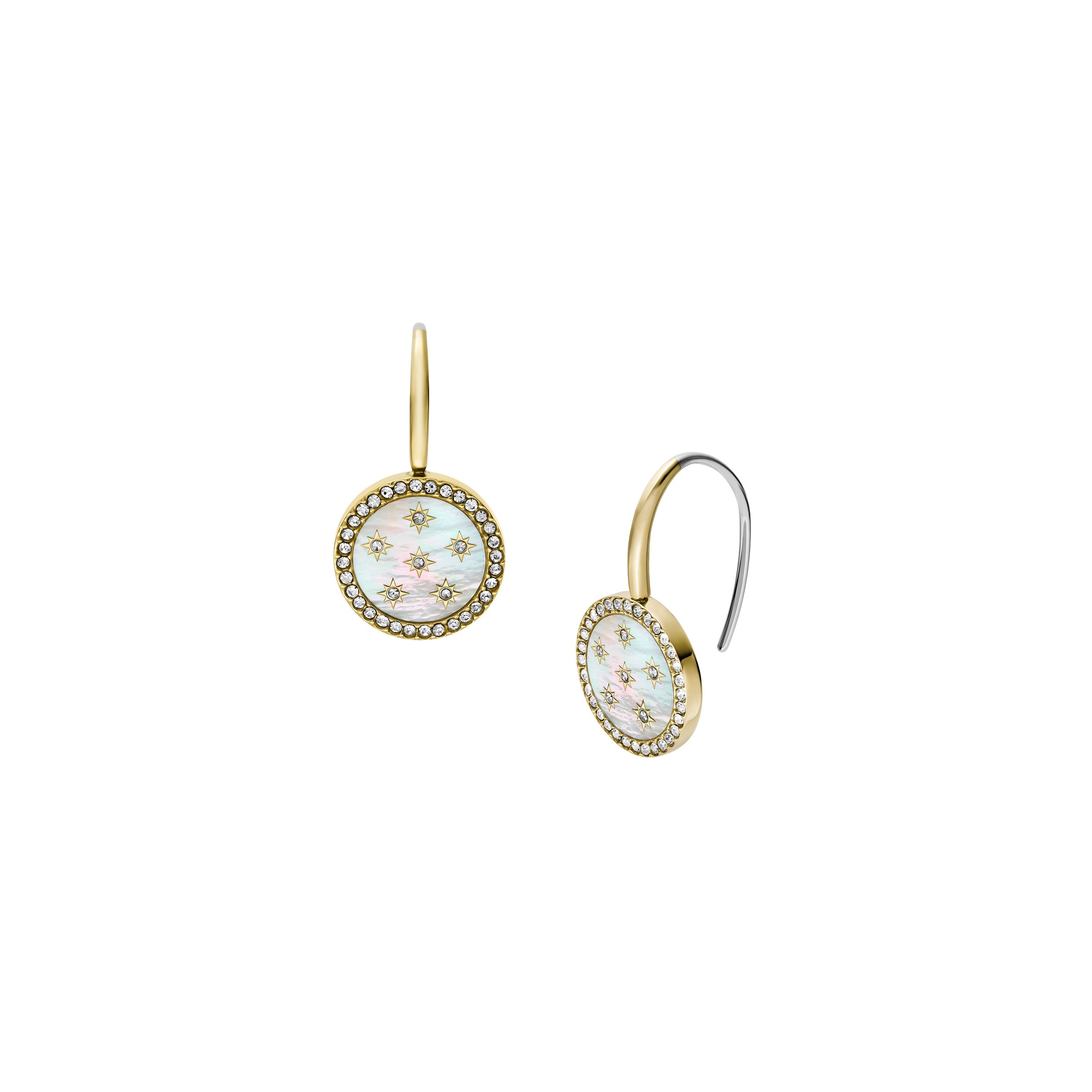 Paar Ohrhaken FOSSIL "Schmuck Geschenk Edelstahl JEWELRY", gold (gelbgoldfarben, edelstahlfarben, kristallweiß, perlmuttfarben, kristallweiß), Ohrringe, Damen, Edelstahl, mit Glasstein - mit Perlmutt 3