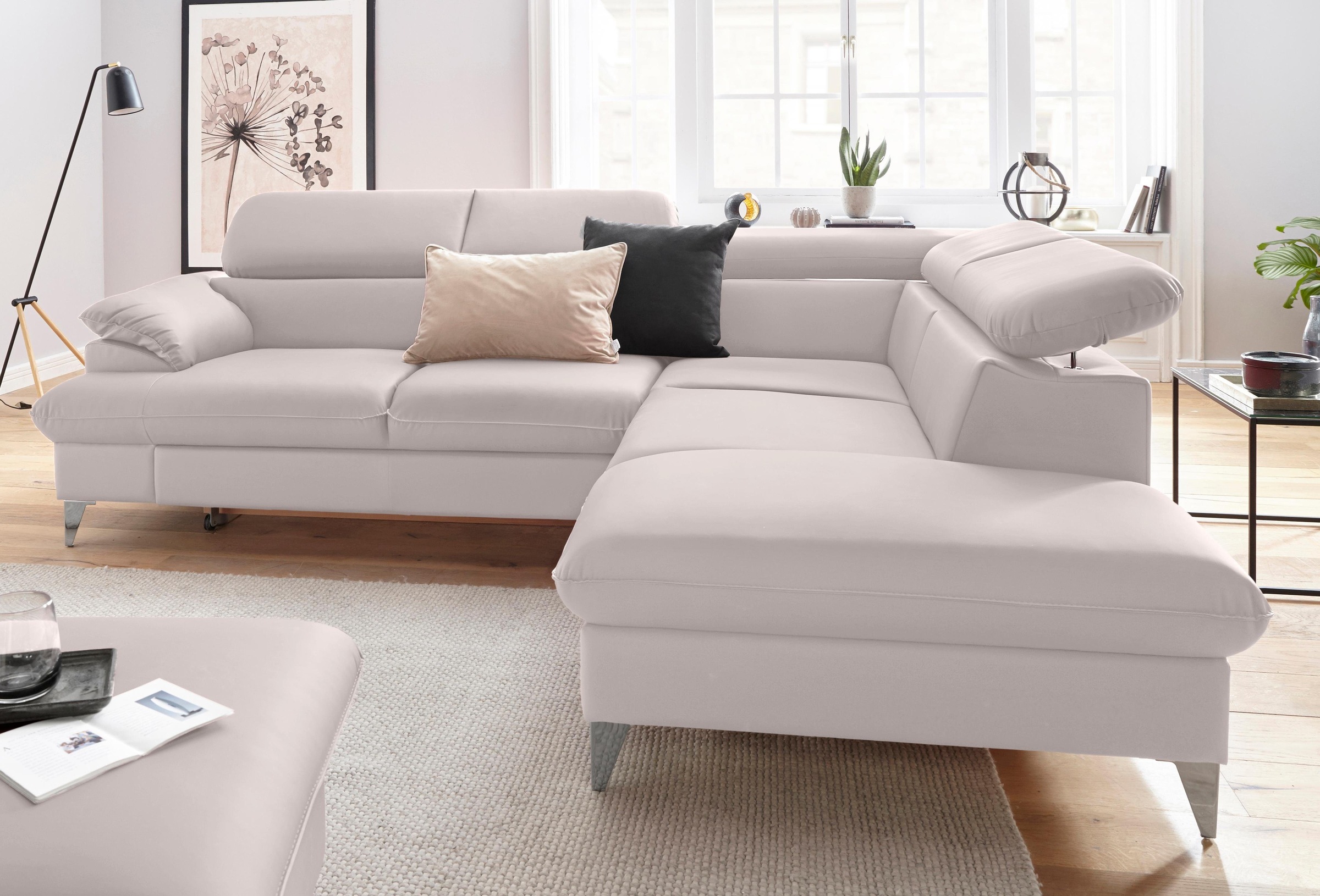 COTTA Polstergarnitur »Caluso L-Form«, Set bestehend aus: Ecksofa mit Kopfteilverstellung & Hocker