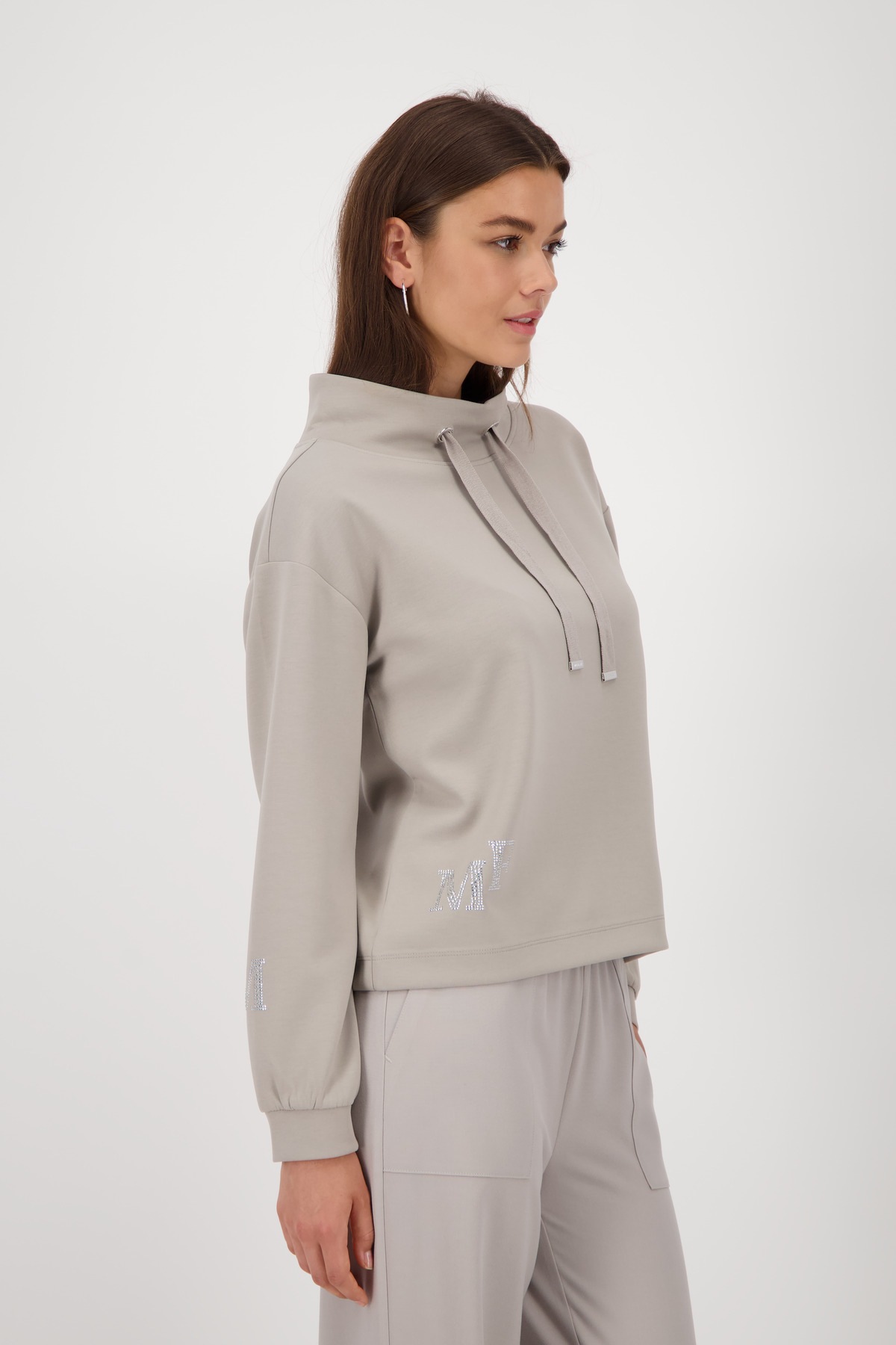 Monari Sweatshirt "Sweatshirt Schmuckdetail", Stehkragen mit Bindeband, Log günstig online kaufen