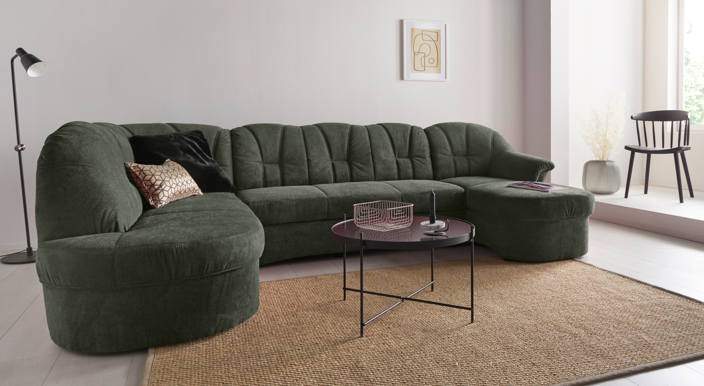 DOMO collection Wohnlandschaft "Papenburg elegand & zeitlos, viel Platz, Breite 297cm, U-Form" in großer Farbvielfalt, wahlweise Bettfunktion, frei im Raum stellbar