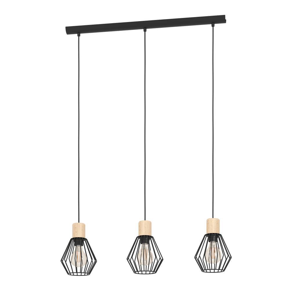 EGLO Hängeleuchte »PALMORLA«, 3 flammig, Leuchtmittel E27 | ohne Leuchtmittel, Hängelampe Vintage, Stahl und Holz in Schwarz, FSC zertifiziert, E27