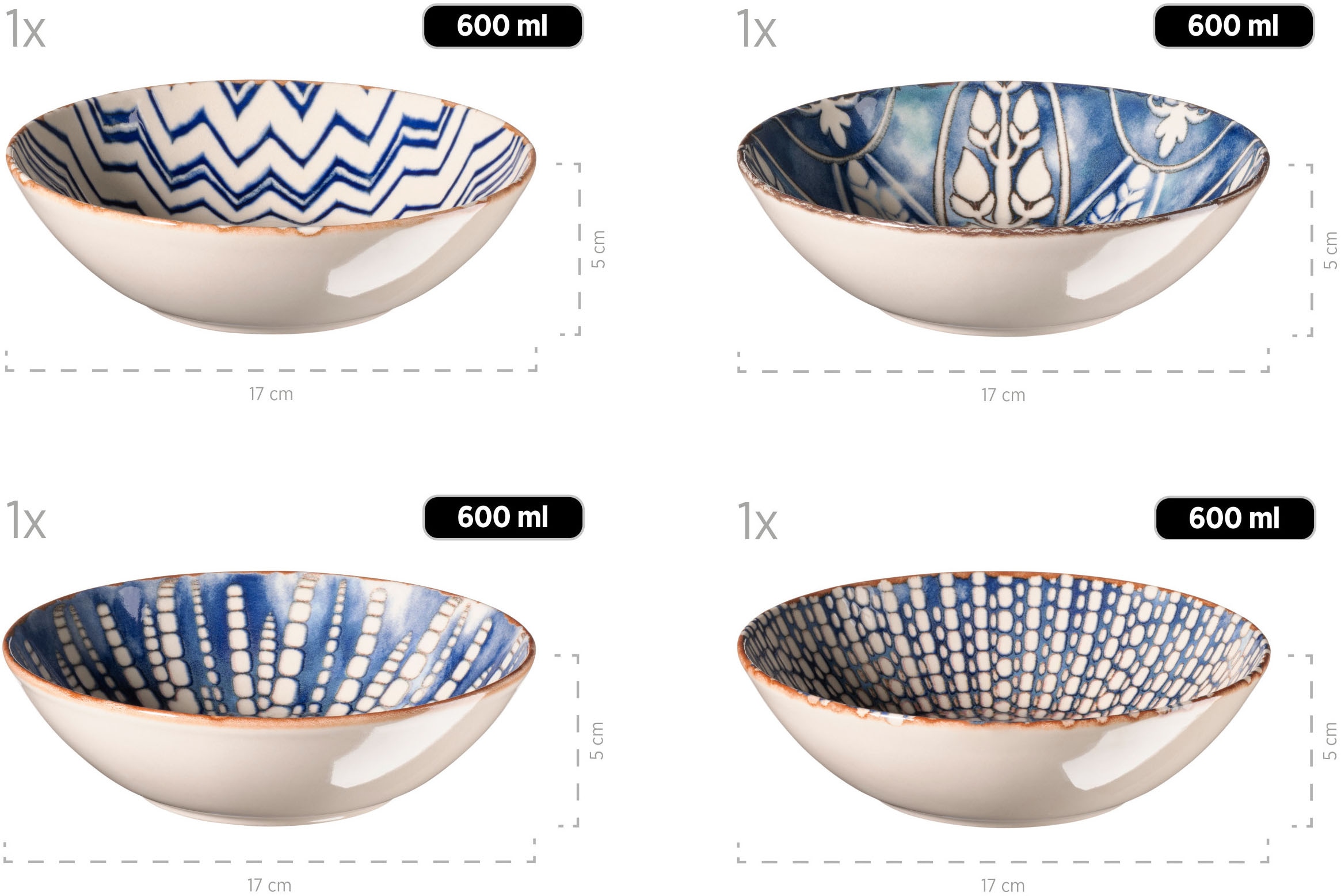 MÄSER Salatschüssel »IBERICO BLUE, Salatschüssel-Set, Steinzeug« 5 Stk. aus Steinzeug