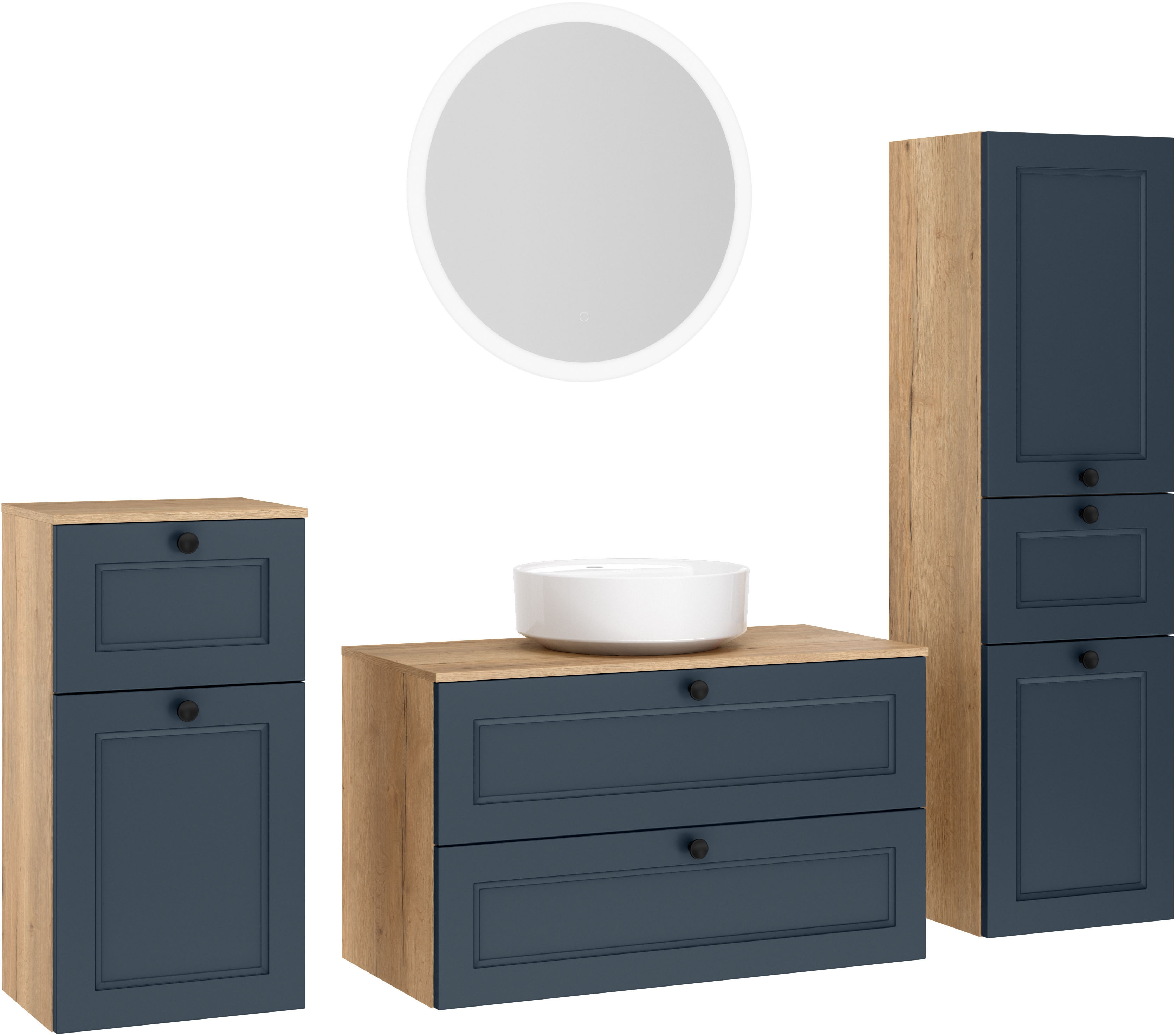nobilia "Cascada" Set, inkl. Aufsatzwaschbecken und beleuchtetem Spiegel mit Touch-Sensor, 4 Stk. tlg.