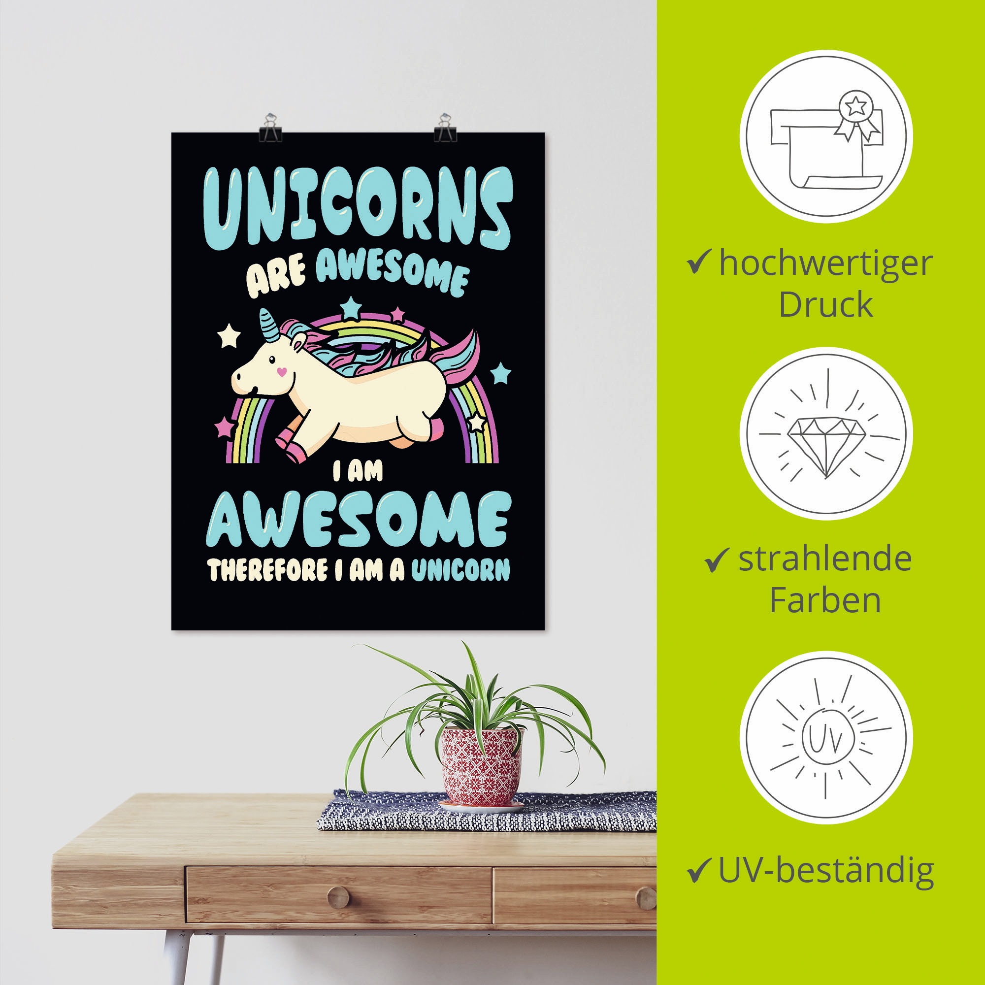 Artland Wandbild »Einhorn Spruch«, Humor, (1 St.), als Poster, Wandaufkleber in verschied. Größen