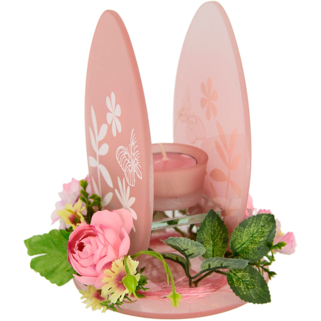 I.GE.A. Teelichthalter »Ei«, 2er Set Windlicht Osterhase Glas Holz Kerzenleuchter Frühlingskranz 3D